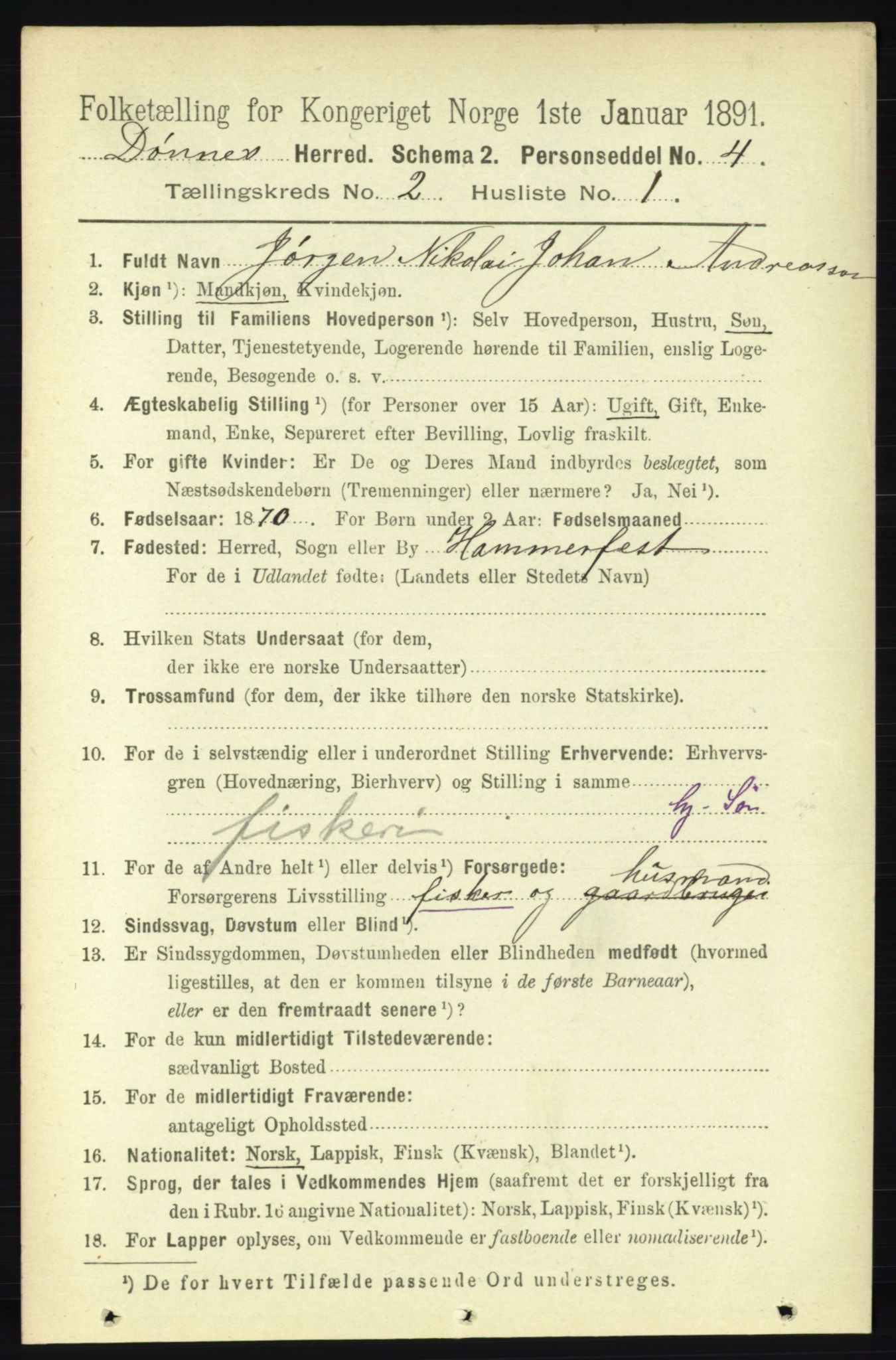 RA, 1891 census for 1827 Dønnes, 1891, p. 700