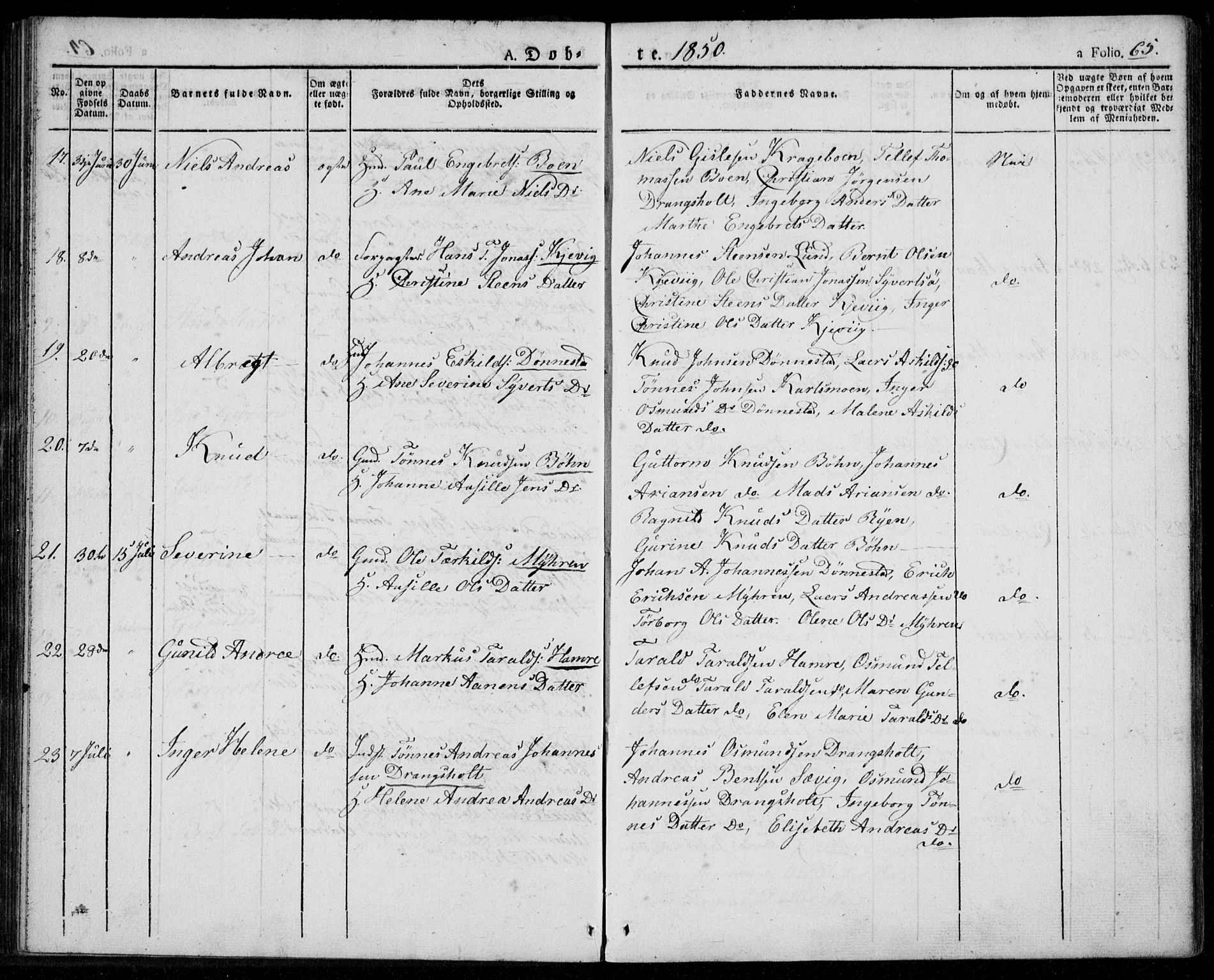 Tveit sokneprestkontor, AV/SAK-1111-0043/F/Fa/L0003: Parish register (official) no. A 3, 1829-1852, p. 65