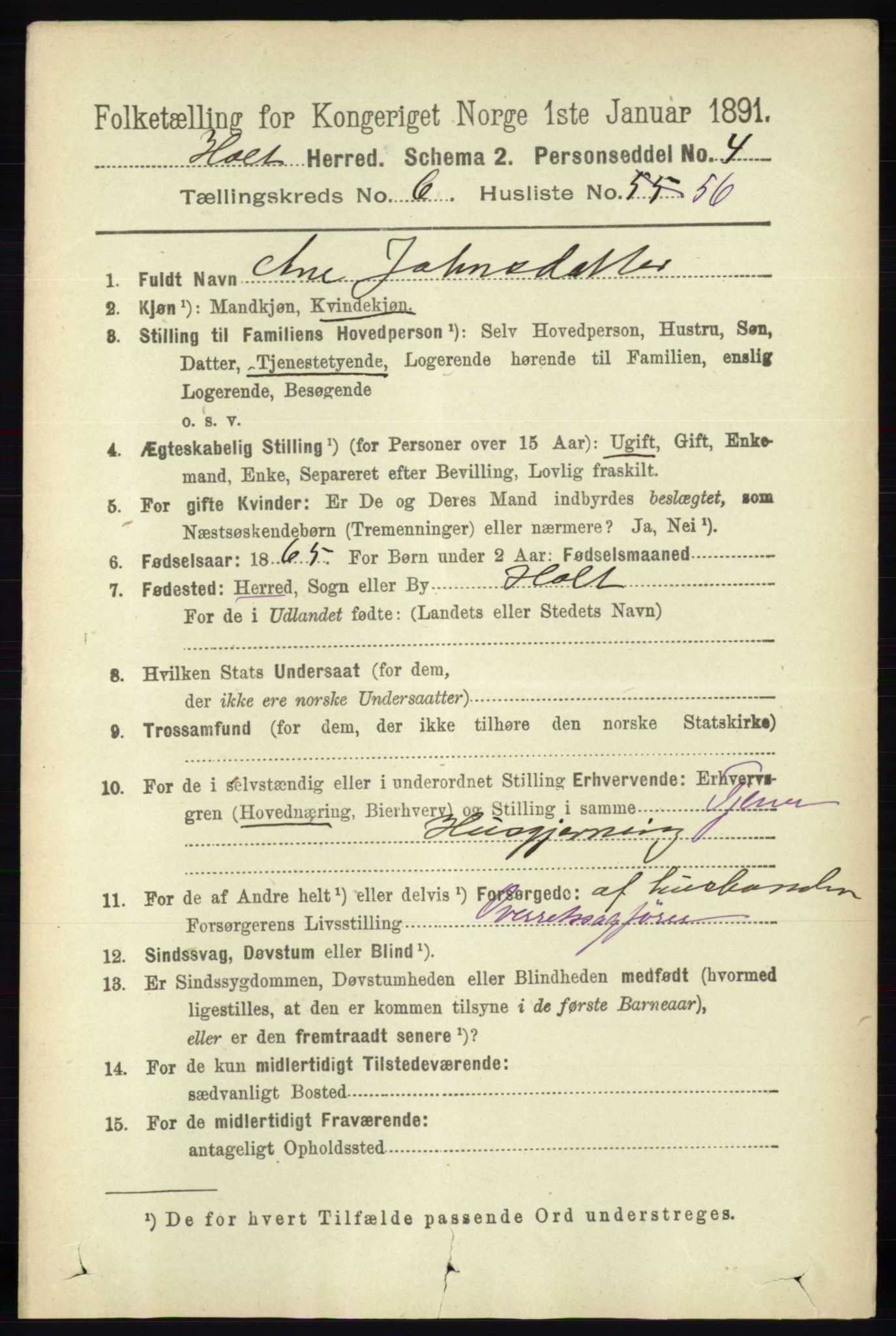 RA, 1891 census for 0914 Holt, 1891, p. 3288