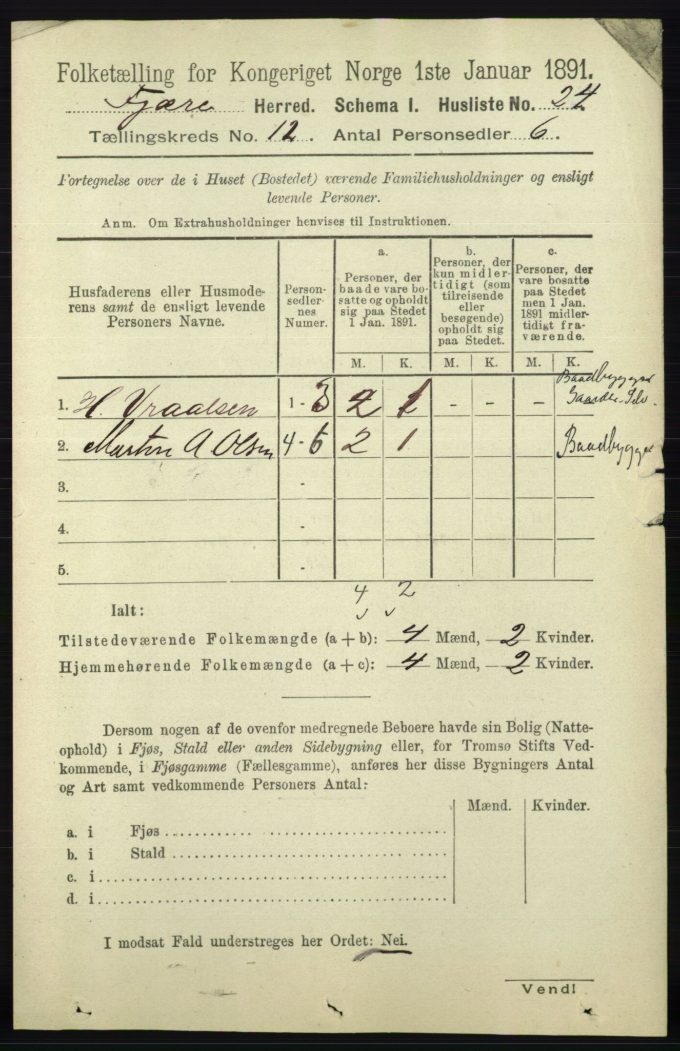 RA, 1891 census for 0923 Fjære, 1891, p. 5965