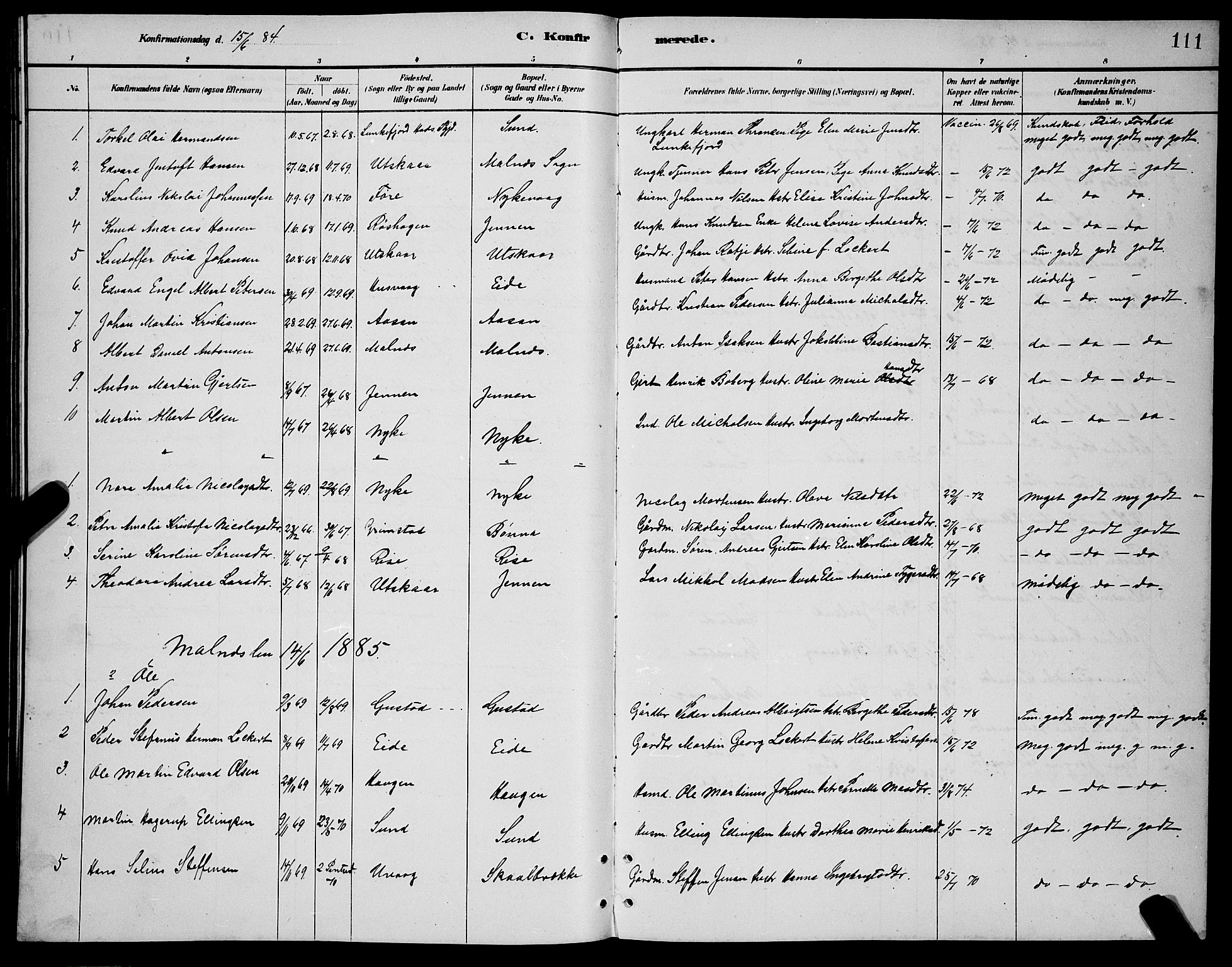 Ministerialprotokoller, klokkerbøker og fødselsregistre - Nordland, AV/SAT-A-1459/892/L1325: Parish register (copy) no. 892C02, 1878-1896, p. 111