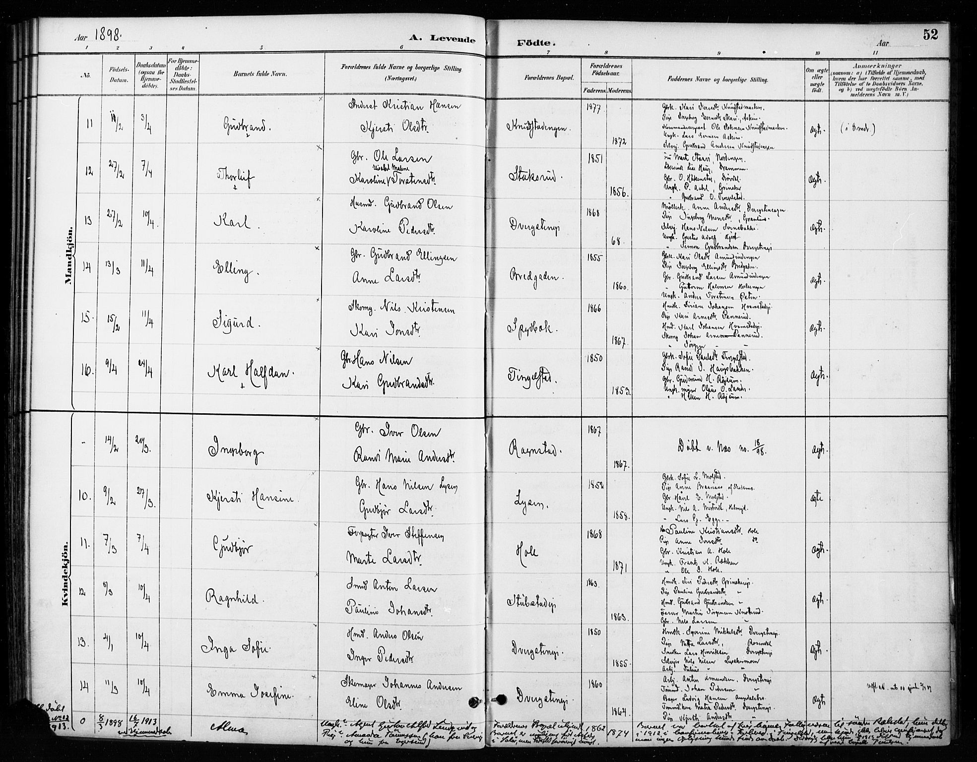 Gran prestekontor, AV/SAH-PREST-112/H/Ha/Haa/L0018: Parish register (official) no. 18, 1889-1899, p. 52