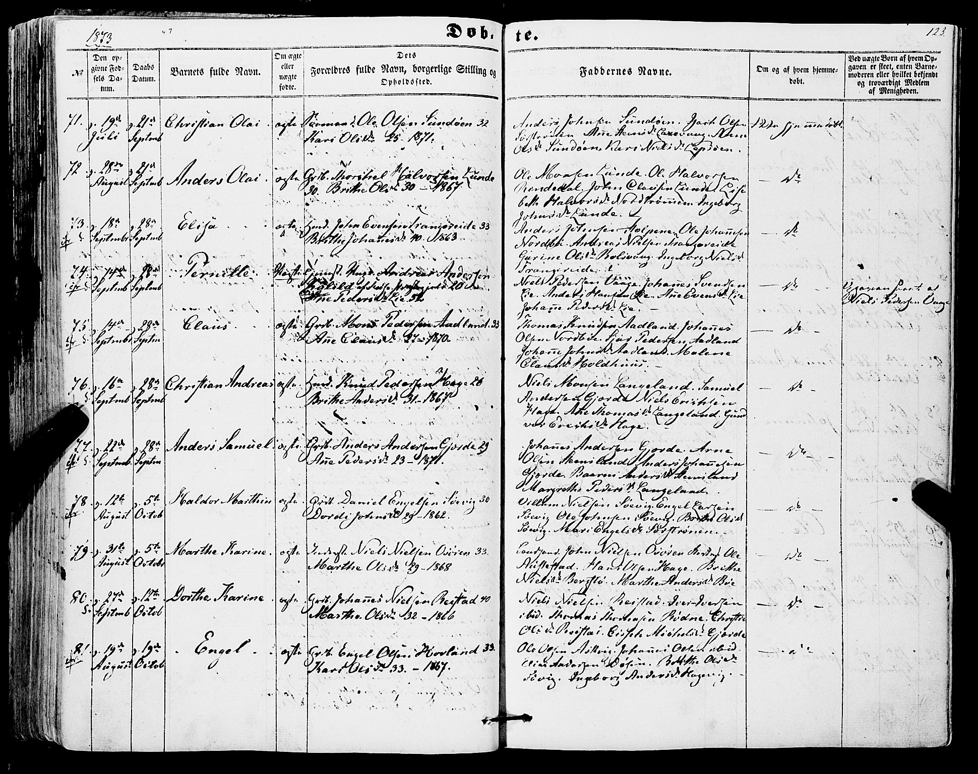 Os sokneprestembete, AV/SAB-A-99929: Parish register (official) no. A 17, 1860-1873, p. 123