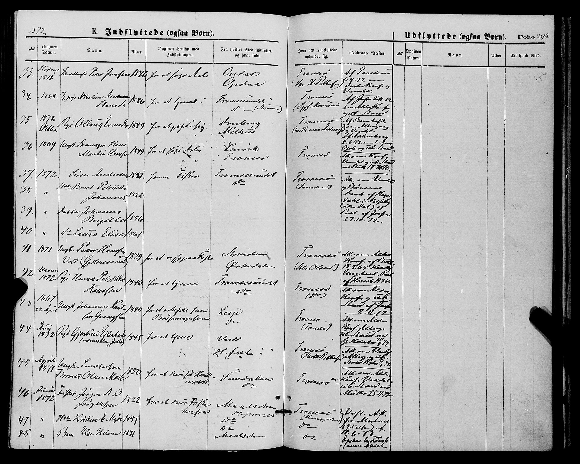 Tromsø sokneprestkontor/stiftsprosti/domprosti, SATØ/S-1343/G/Ga/L0013kirke: Parish register (official) no. 13, 1872-1877, p. 293