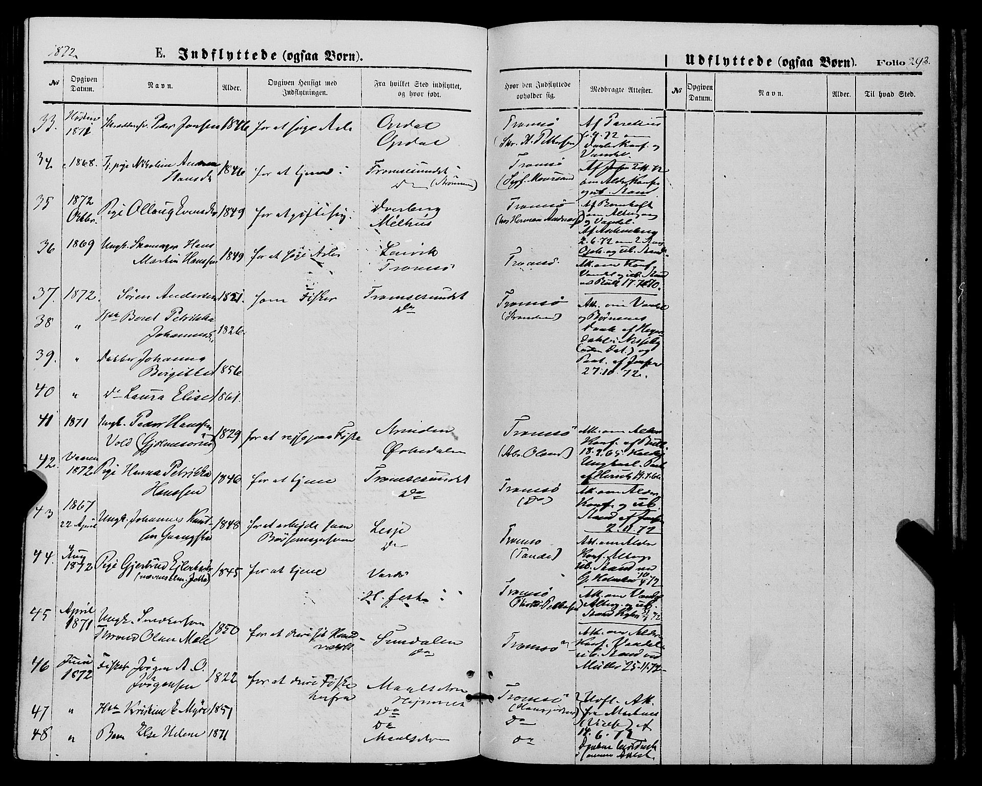 Tromsø sokneprestkontor/stiftsprosti/domprosti, AV/SATØ-S-1343/G/Ga/L0013kirke: Parish register (official) no. 13, 1872-1877, p. 293