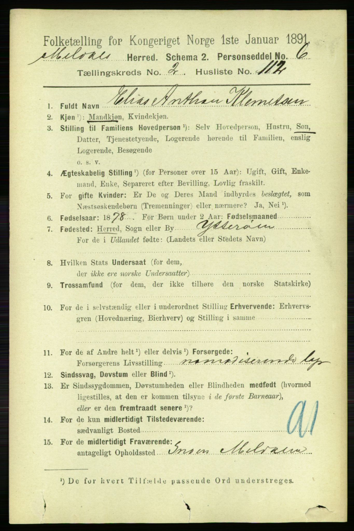 RA, 1891 census for 1636 Meldal, 1891, p. 1697