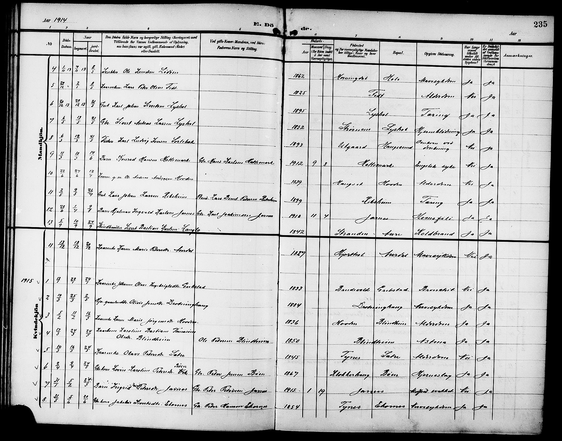 Ministerialprotokoller, klokkerbøker og fødselsregistre - Møre og Romsdal, SAT/A-1454/523/L0341: Parish register (copy) no. 523C04, 1903-1916, p. 235