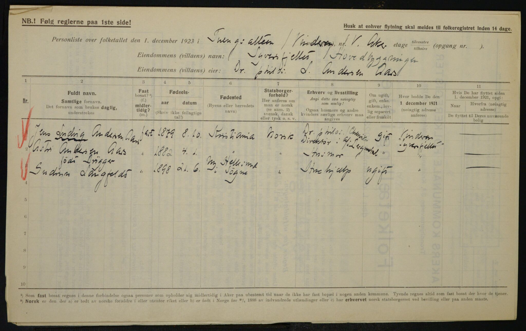 , Municipal Census 1923 for Aker, 1923, p. 19911