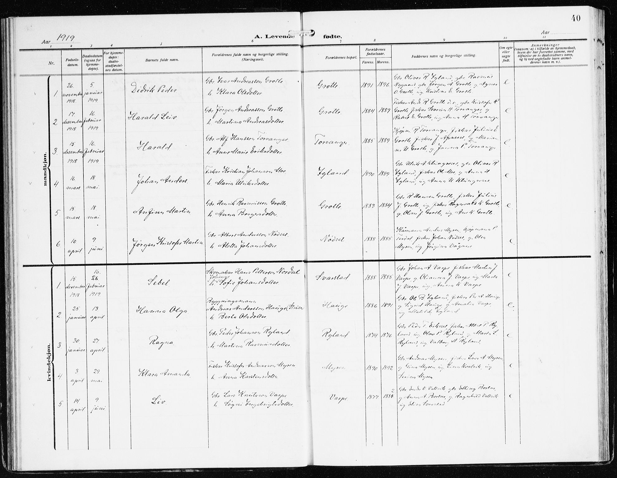 Bremanger sokneprestembete, SAB/A-82201/H/Haa/Haac/L0001: Parish register (official) no. C 1, 1908-1921, p. 40
