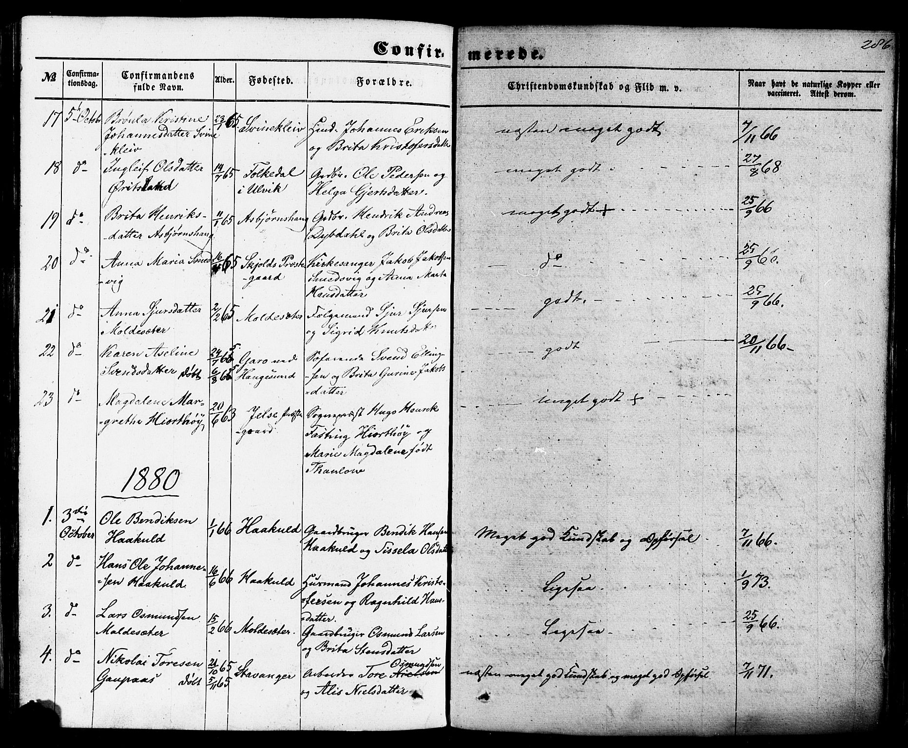Skjold sokneprestkontor, SAST/A-101847/H/Ha/Haa/L0008: Parish register (official) no. A 8, 1856-1882, p. 286