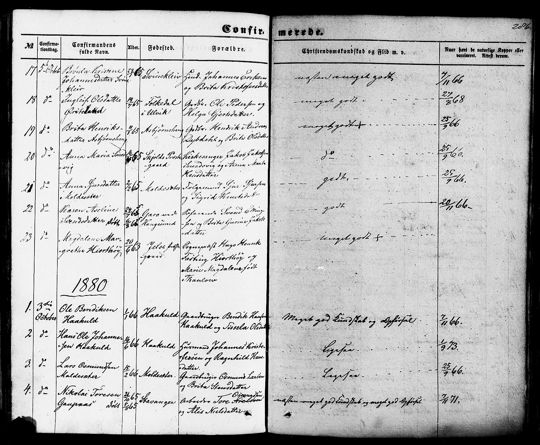 Skjold sokneprestkontor, AV/SAST-A-101847/H/Ha/Haa/L0008: Parish register (official) no. A 8, 1856-1882, p. 286