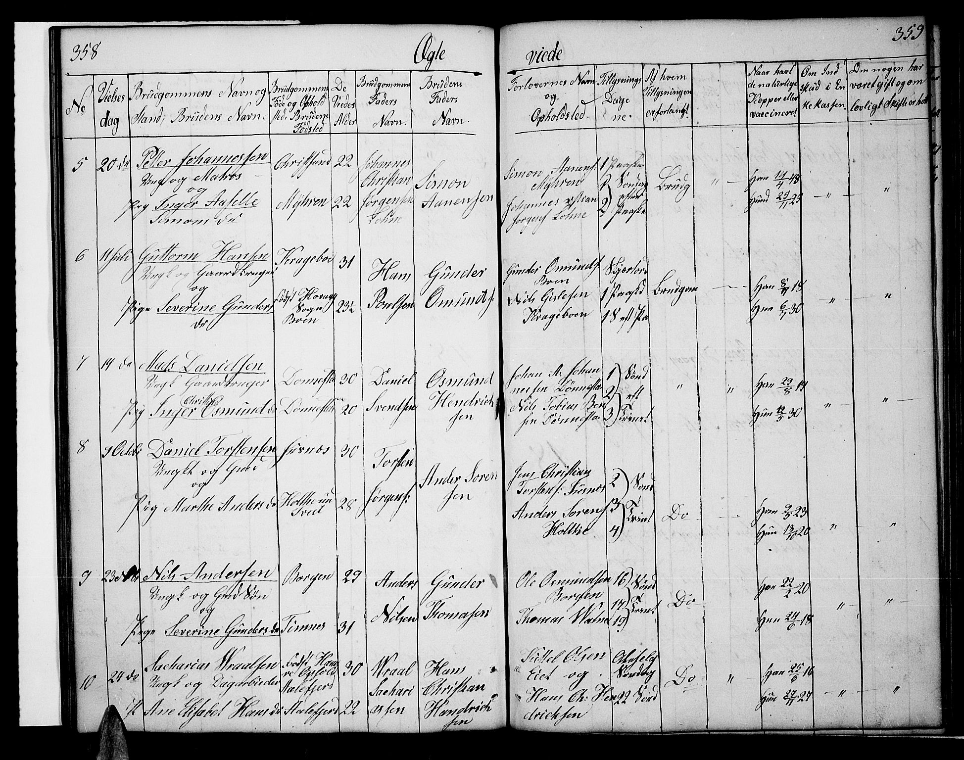 Tveit sokneprestkontor, SAK/1111-0043/F/Fb/L0002: Parish register (copy) no. B 2, 1835-1854, p. 358-359