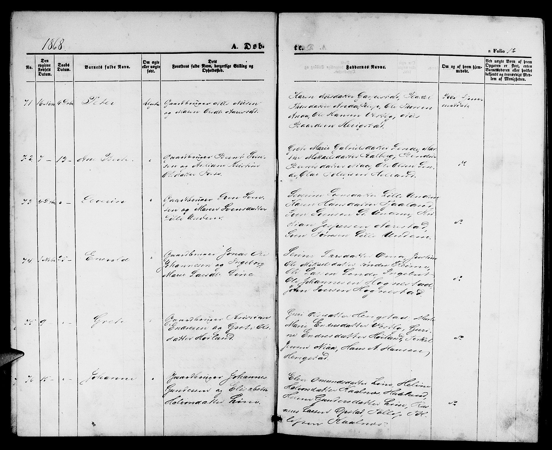 Lye sokneprestkontor, AV/SAST-A-101794/001/30BB/L0004: Parish register (copy) no. B 4, 1868-1878, p. 12