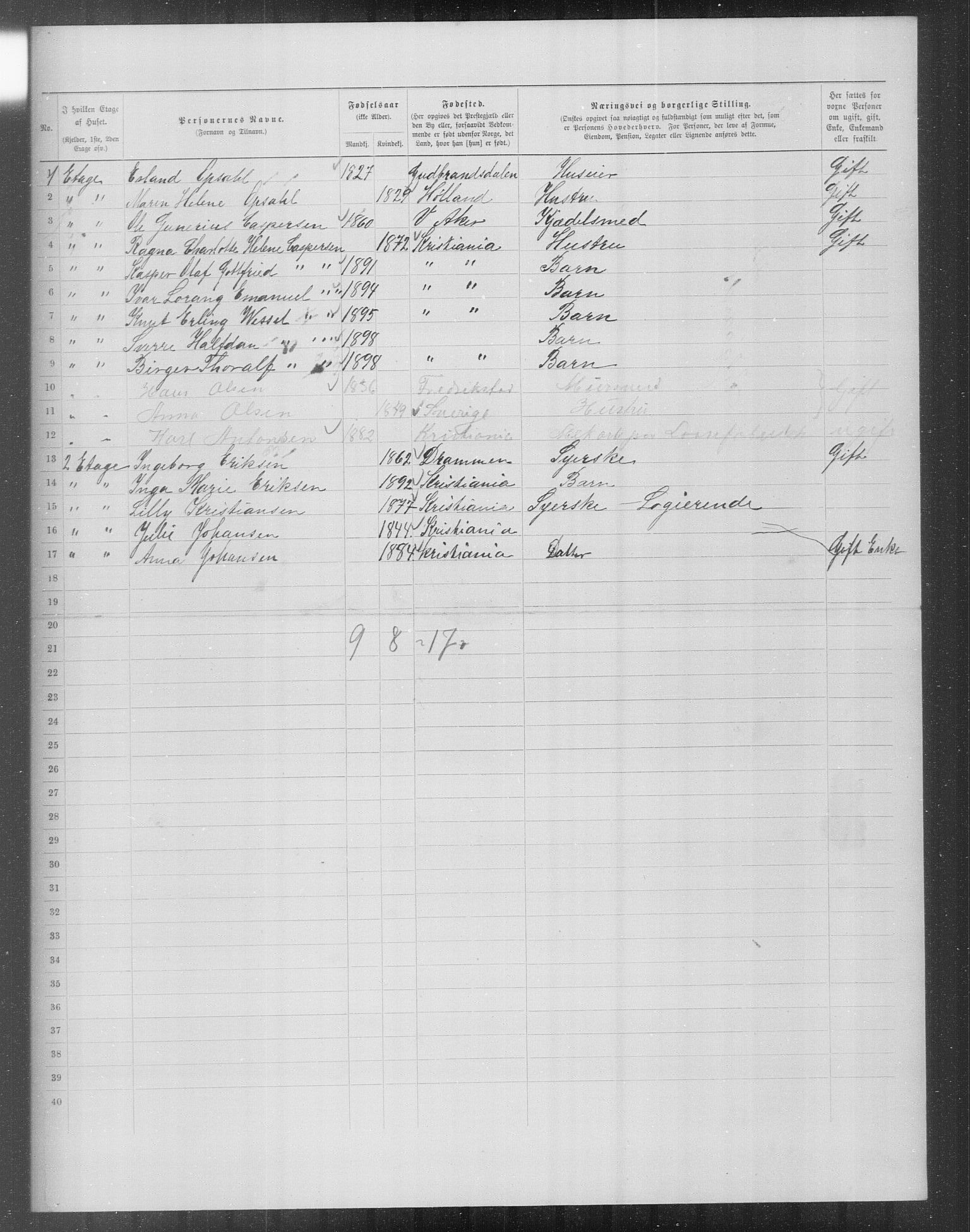 OBA, Municipal Census 1899 for Kristiania, 1899, p. 16585