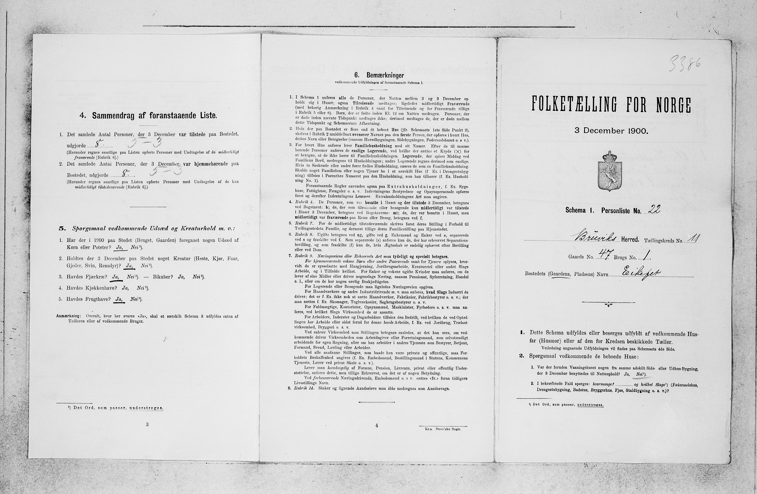 SAB, 1900 census for Bruvik, 1900, p. 896