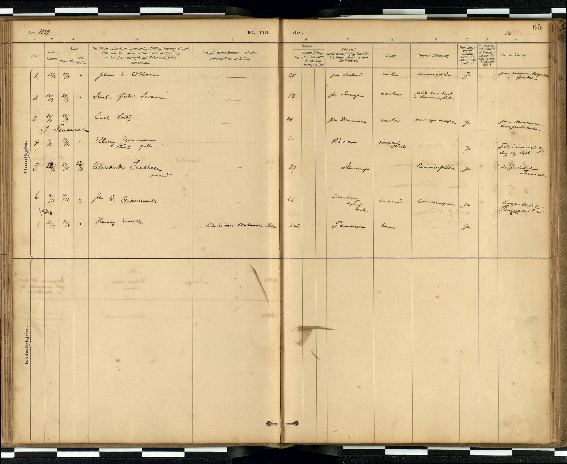 Den norske sjømannsmisjon i utlandet / Quebec (Canada) samt Pensacola--Savannah-Mobile-New Orleans-Gulfport (Gulfhamnene i USA), SAB/SAB/PA-0114/H/Ha/L0001: Parish register (official) no. A 1, 1887-1924, p. 64b-65a