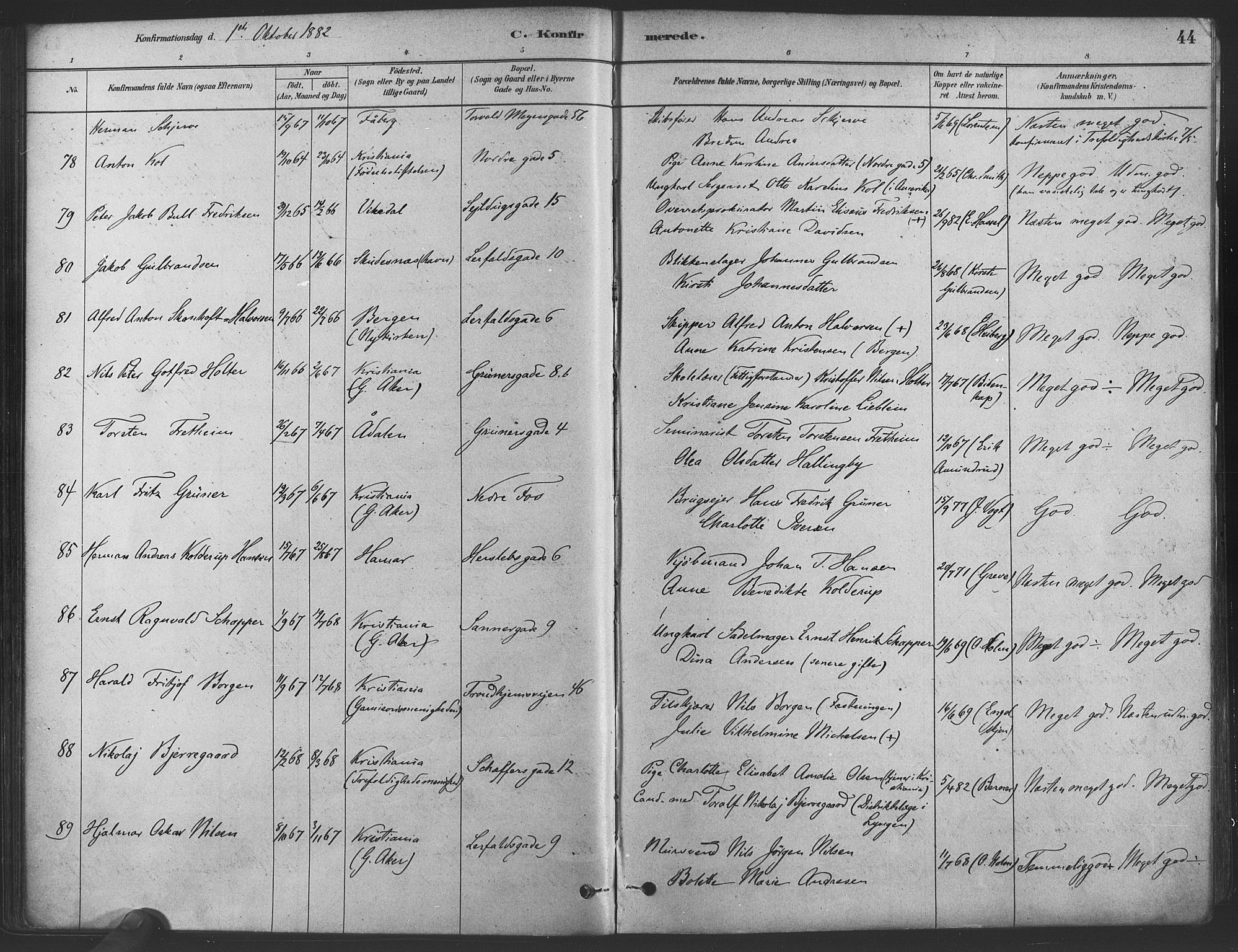 Paulus prestekontor Kirkebøker, AV/SAO-A-10871/F/Fa/L0004: Parish register (official) no. 4, 1879-1891, p. 44