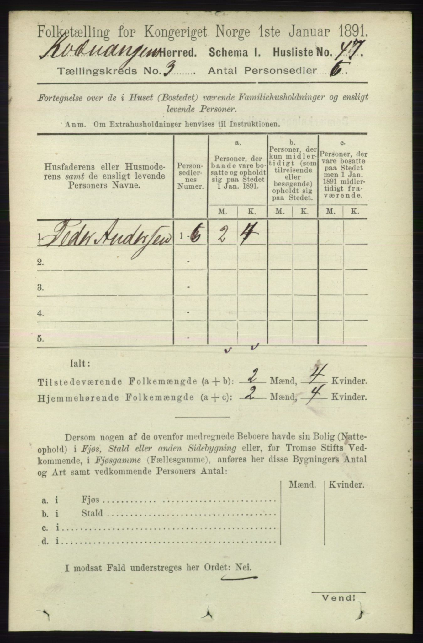 RA, 1891 census for 1943 Kvænangen, 1891, p. 1055