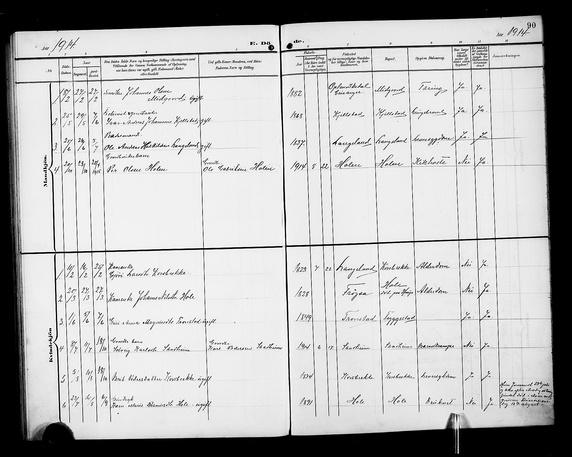 Ministerialprotokoller, klokkerbøker og fødselsregistre - Møre og Romsdal, SAT/A-1454/517/L0231: Parish register (copy) no. 517C04, 1904-1918, p. 90