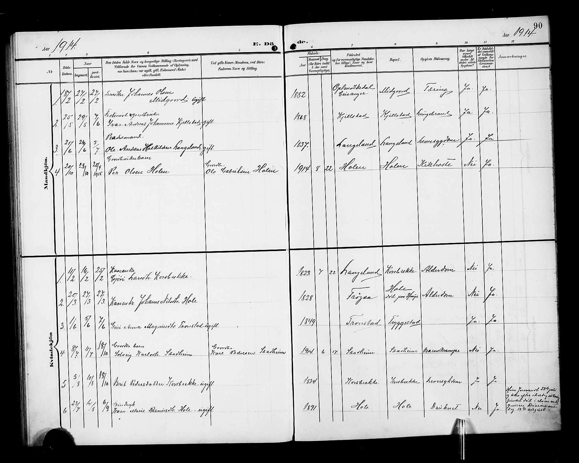 Ministerialprotokoller, klokkerbøker og fødselsregistre - Møre og Romsdal, AV/SAT-A-1454/517/L0231: Parish register (copy) no. 517C04, 1904-1918, p. 90