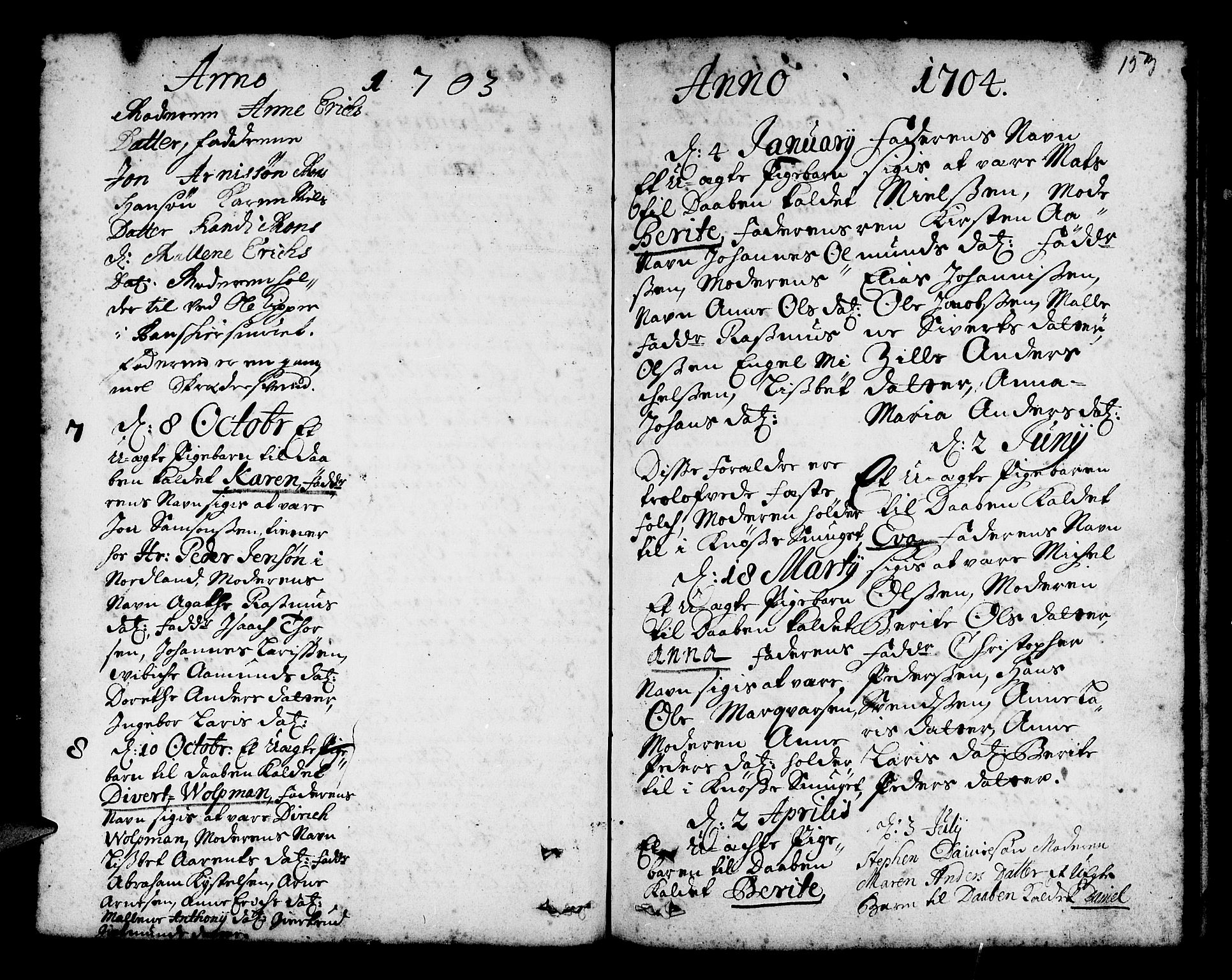 Nykirken Sokneprestembete, AV/SAB-A-77101/H/Haa/L0002: Parish register (official) no. A 2, 1700-1723, p. 153