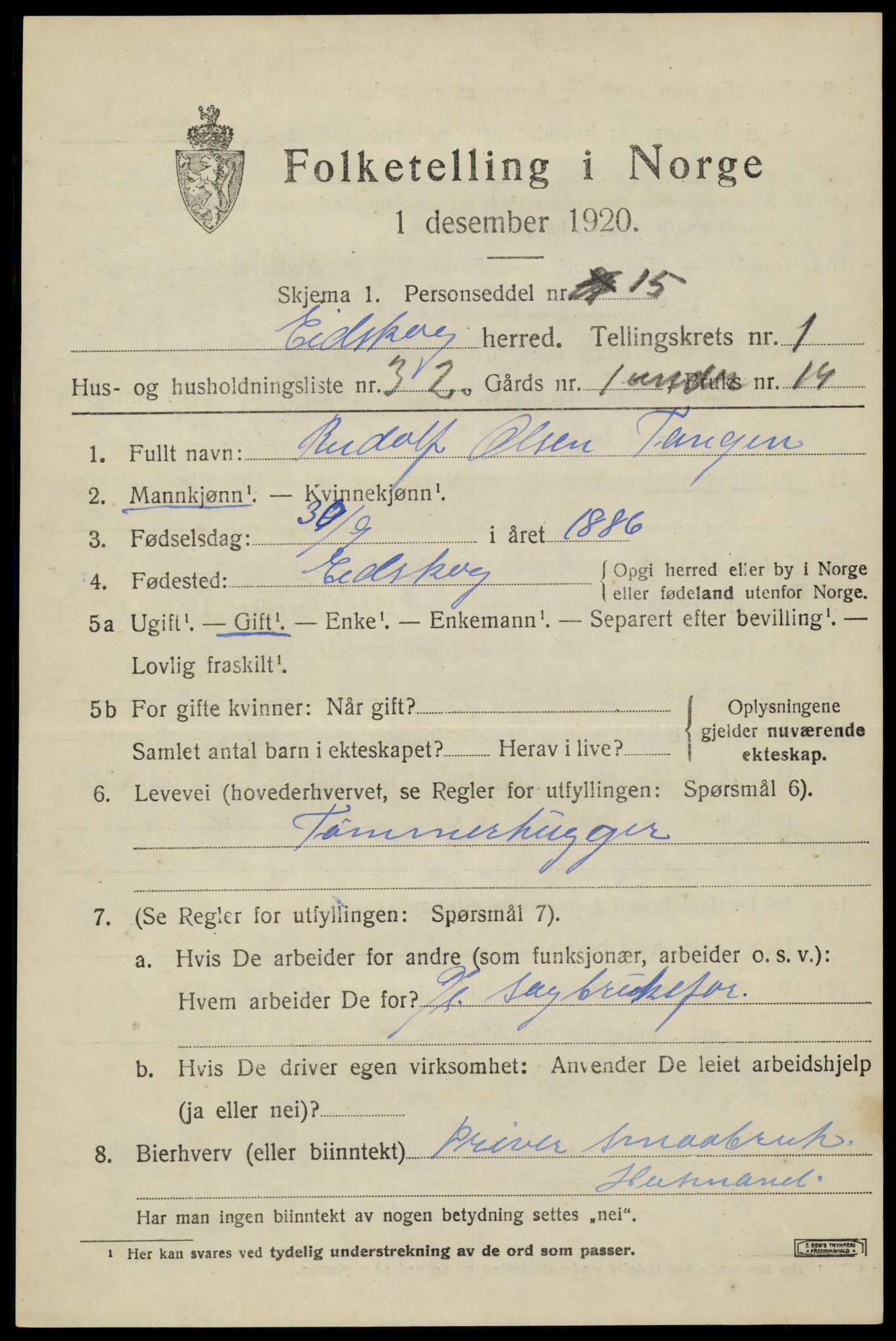 SAH, 1920 census for Eidskog, 1920, p. 2751