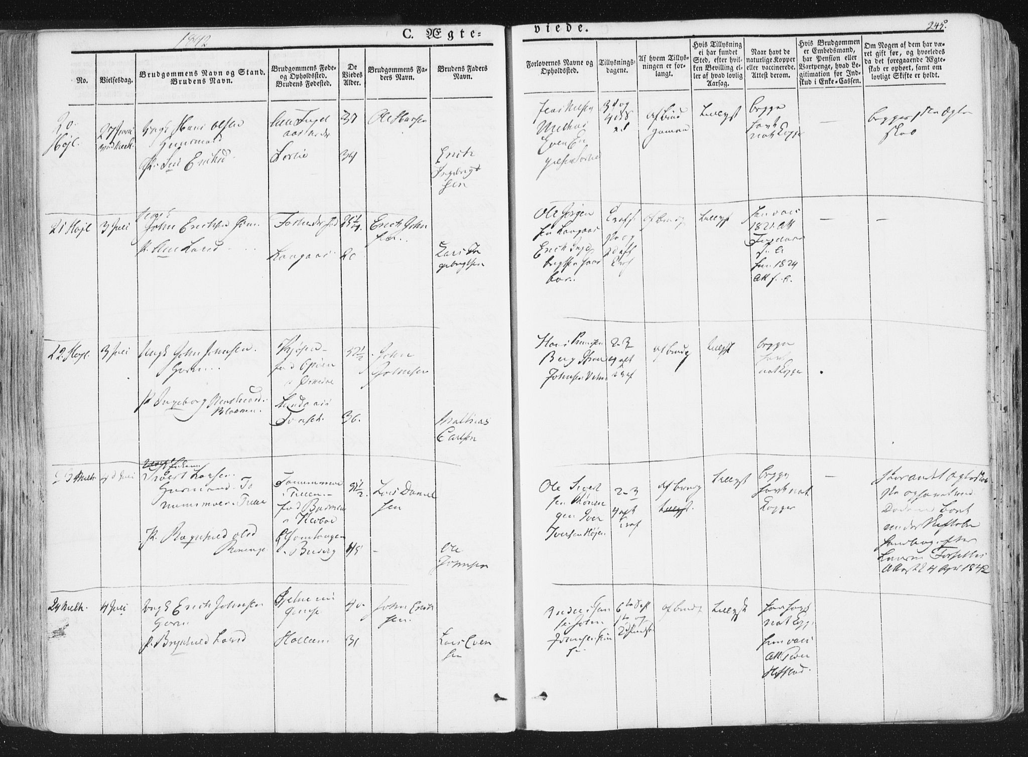 Ministerialprotokoller, klokkerbøker og fødselsregistre - Sør-Trøndelag, AV/SAT-A-1456/691/L1074: Parish register (official) no. 691A06, 1842-1852, p. 245