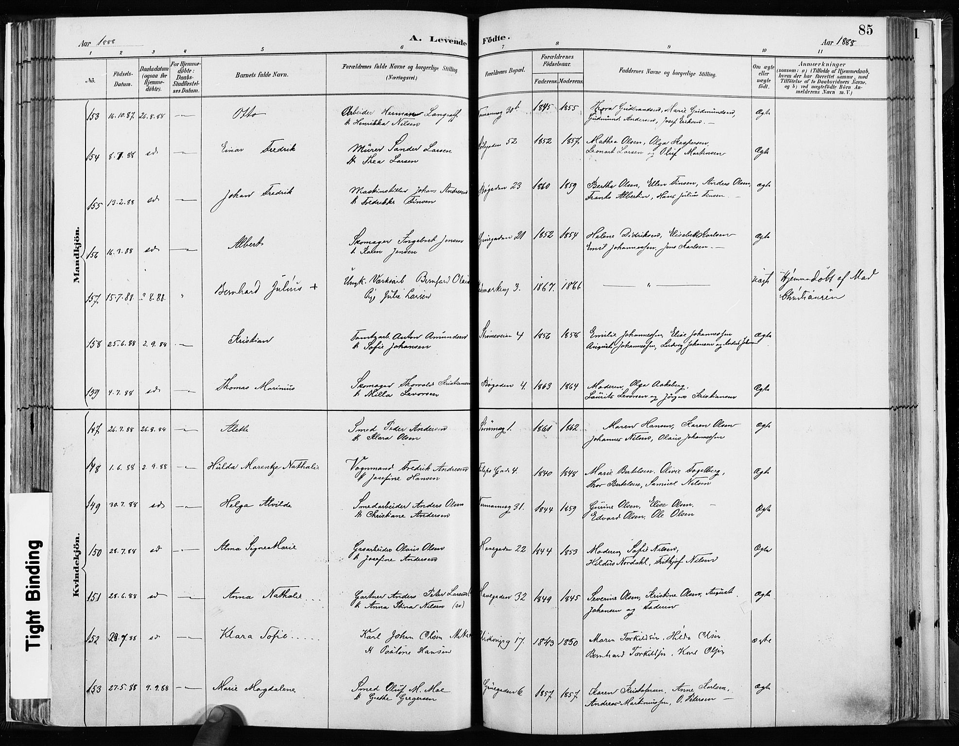 Kampen prestekontor Kirkebøker, AV/SAO-A-10853/F/Fa/L0003: Parish register (official) no. I 3, 1886-1892, p. 85