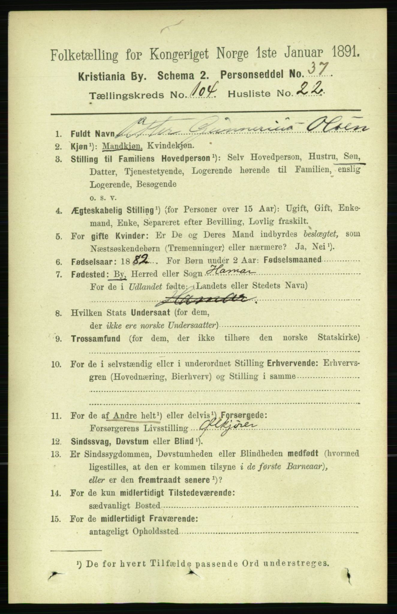 RA, 1891 census for 0301 Kristiania, 1891, p. 52639