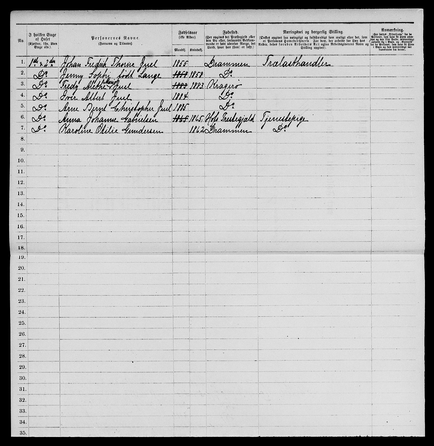 SAKO, 1885 census for 0801 Kragerø, 1885, p. 873