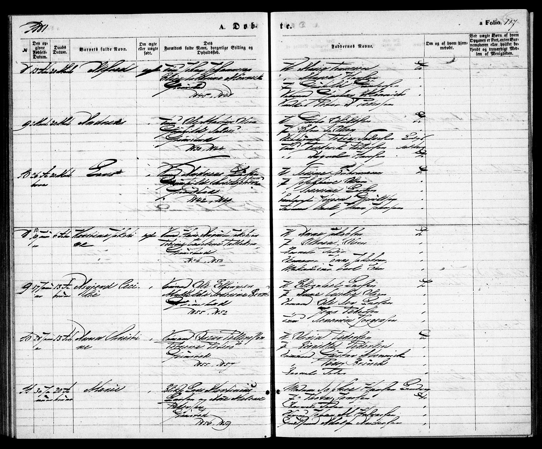 Grimstad sokneprestkontor, AV/SAK-1111-0017/F/Fa/L0002: Parish register (official) no. A 1, 1869-1881, p. 117