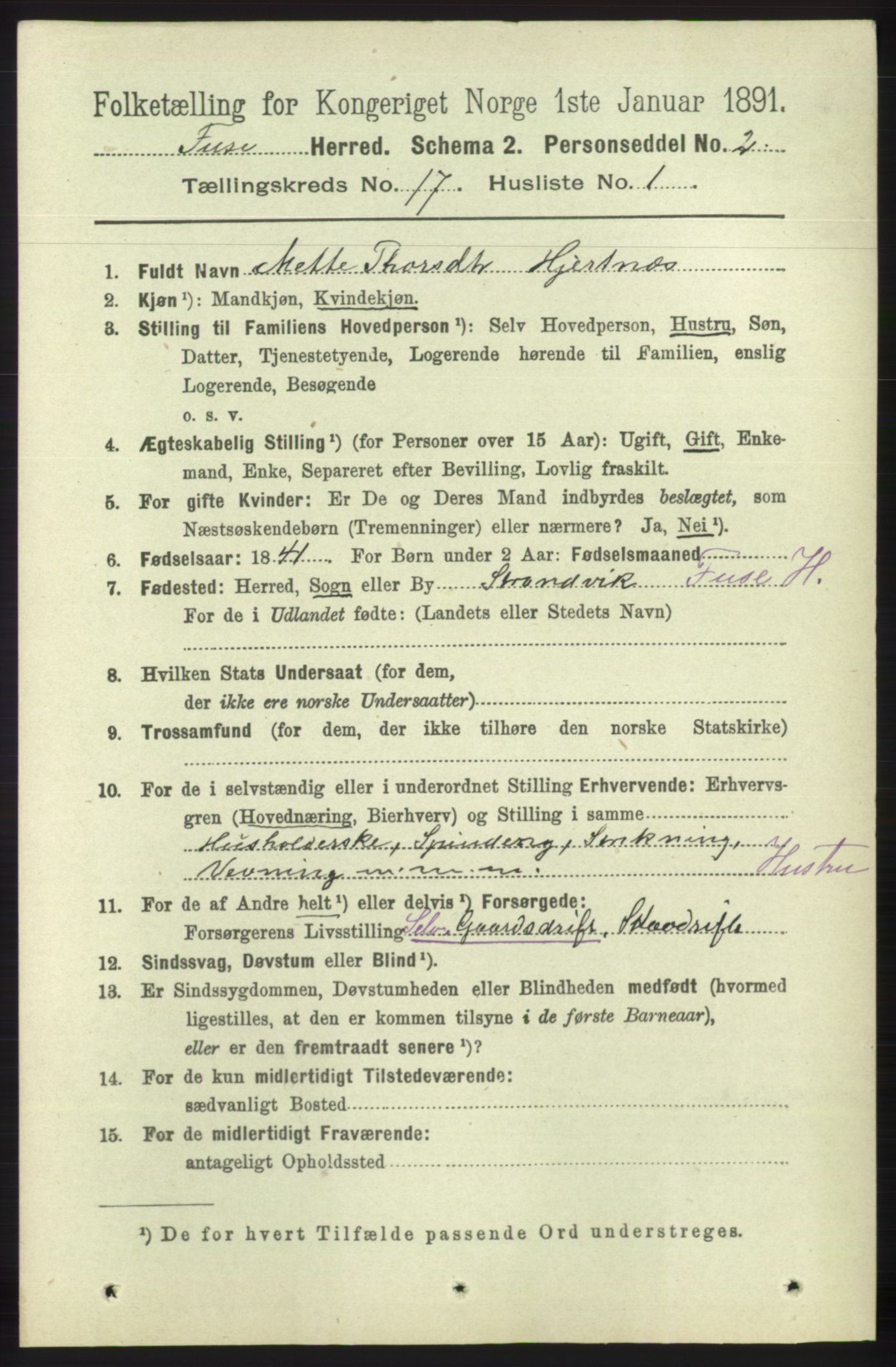 RA, 1891 census for 1241 Fusa, 1891, p. 3806