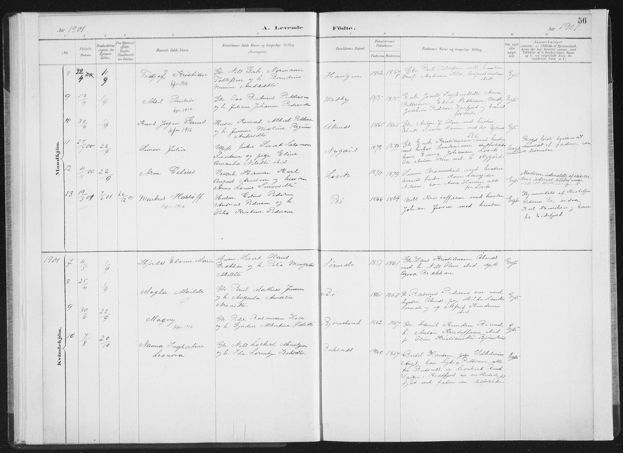 Ministerialprotokoller, klokkerbøker og fødselsregistre - Nordland, AV/SAT-A-1459/898/L1422: Parish register (official) no. 898A02, 1887-1908, p. 56