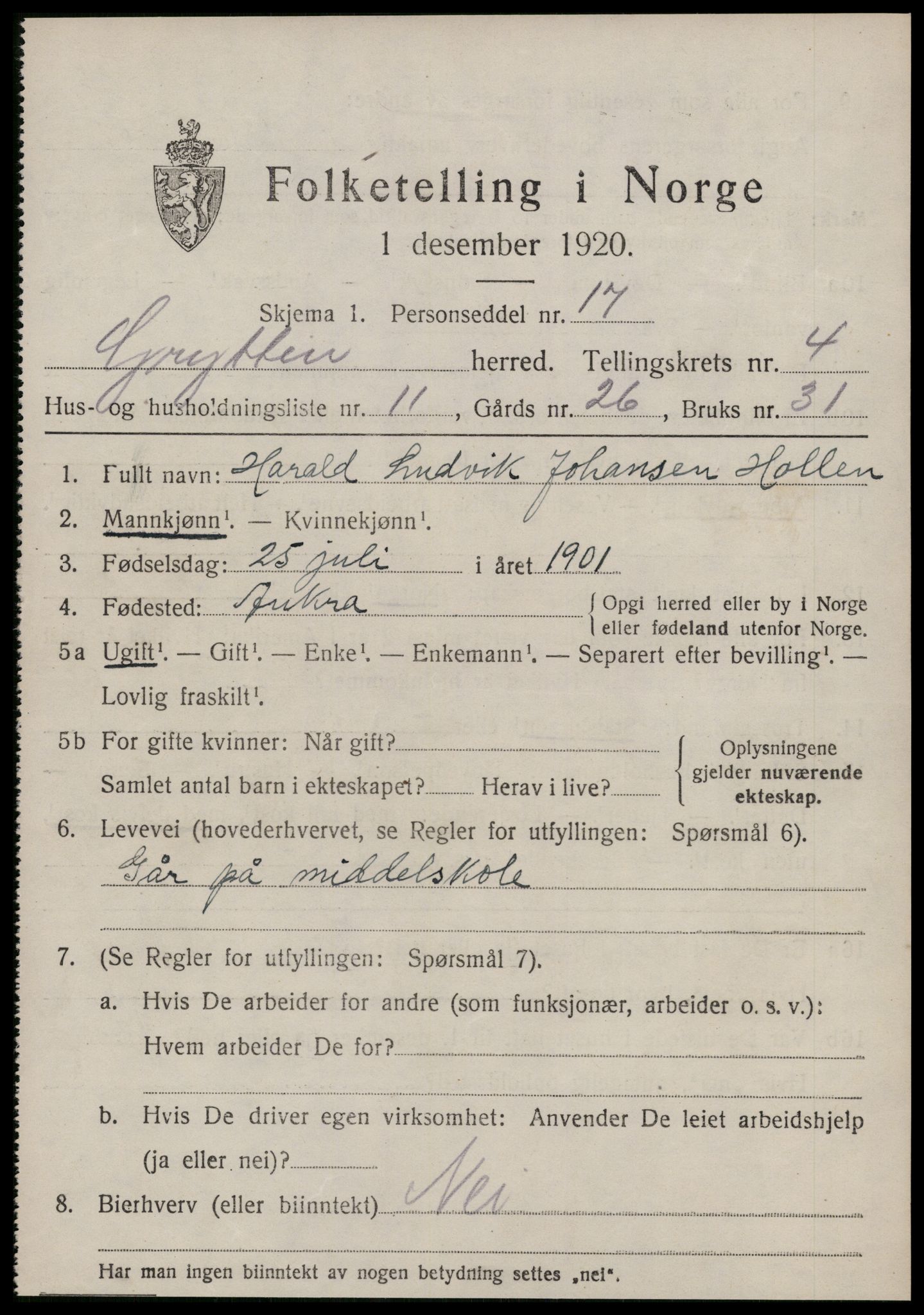 SAT, 1920 census for Grytten, 1920, p. 2786