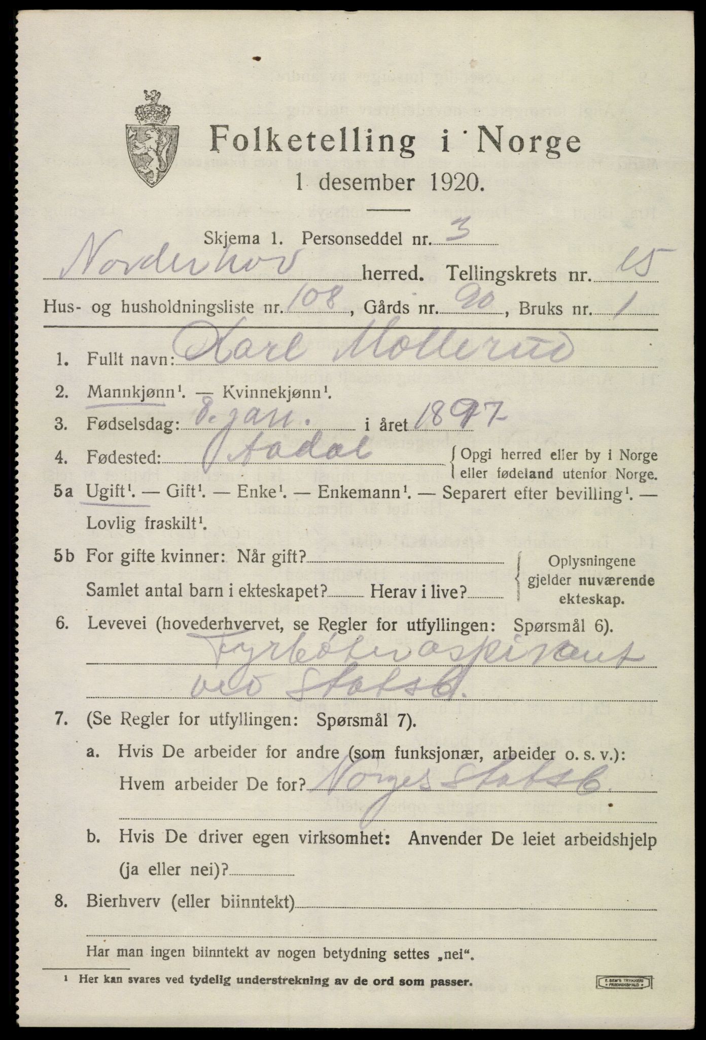 SAKO, 1920 census for Norderhov, 1920, p. 17542