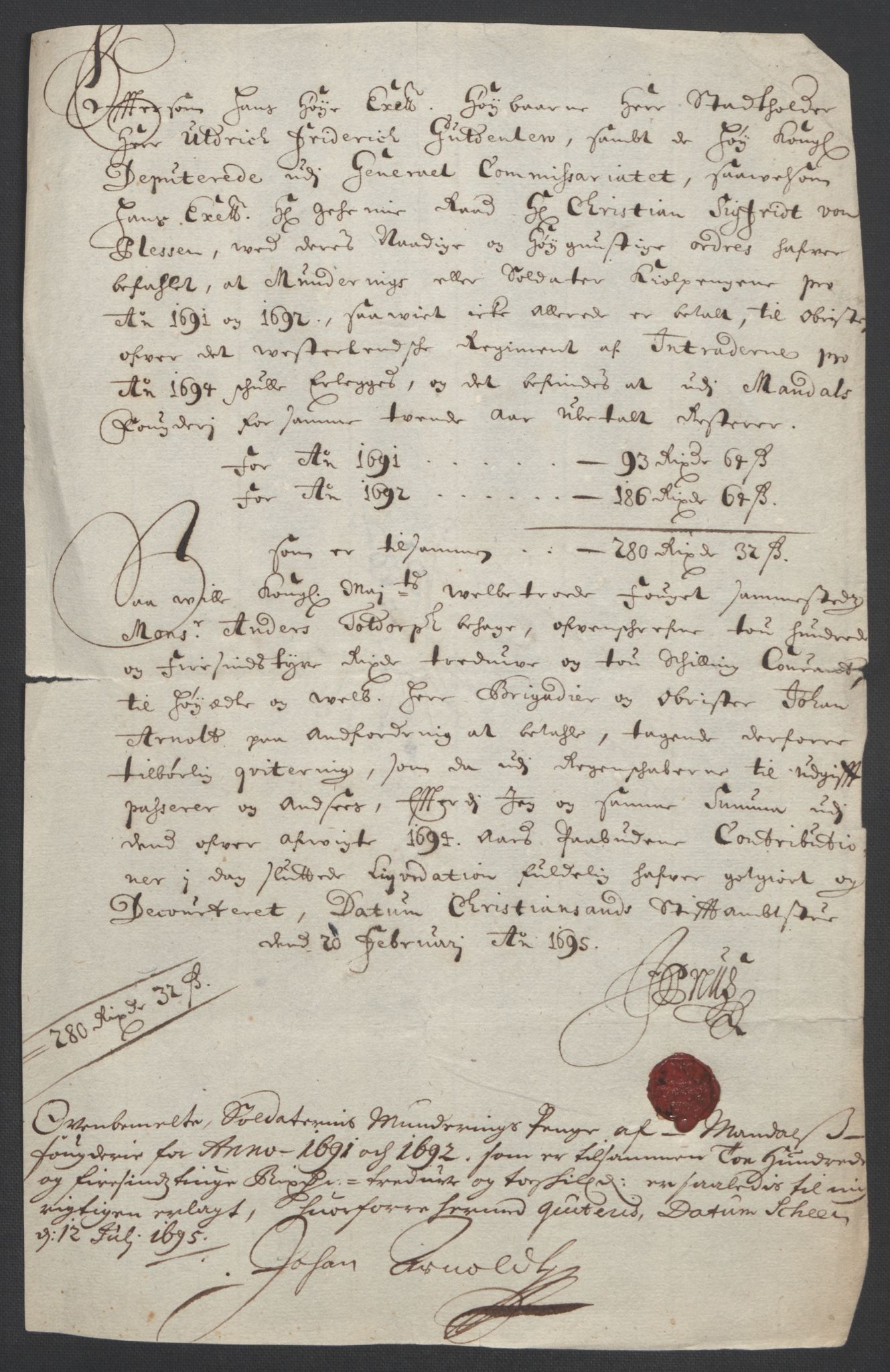 Rentekammeret inntil 1814, Reviderte regnskaper, Fogderegnskap, AV/RA-EA-4092/R43/L2545: Fogderegnskap Lista og Mandal, 1694-1695, p. 195