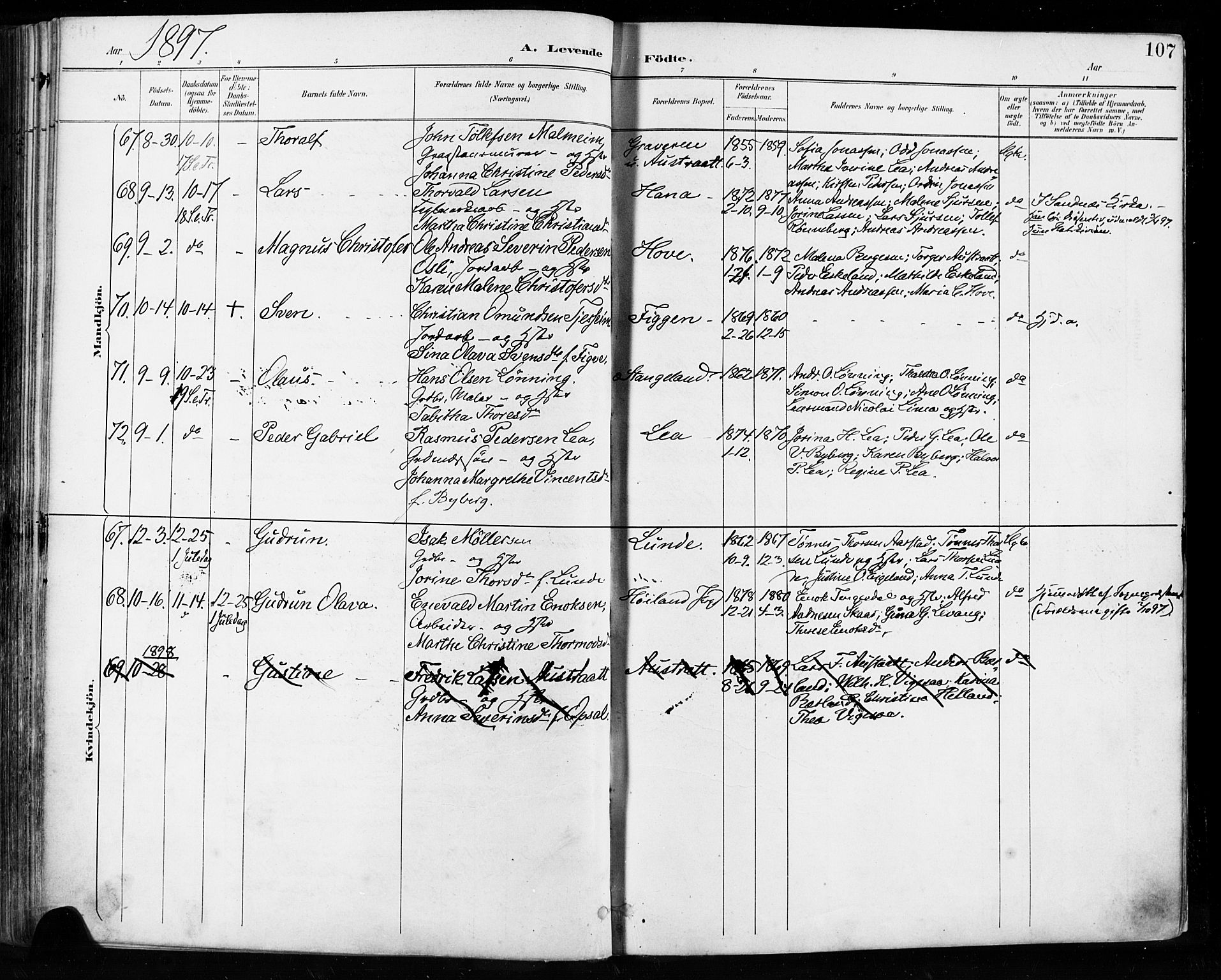 Høyland sokneprestkontor, AV/SAST-A-101799/001/30BA/L0013: Parish register (official) no. A 13.1, 1889-1898, p. 107