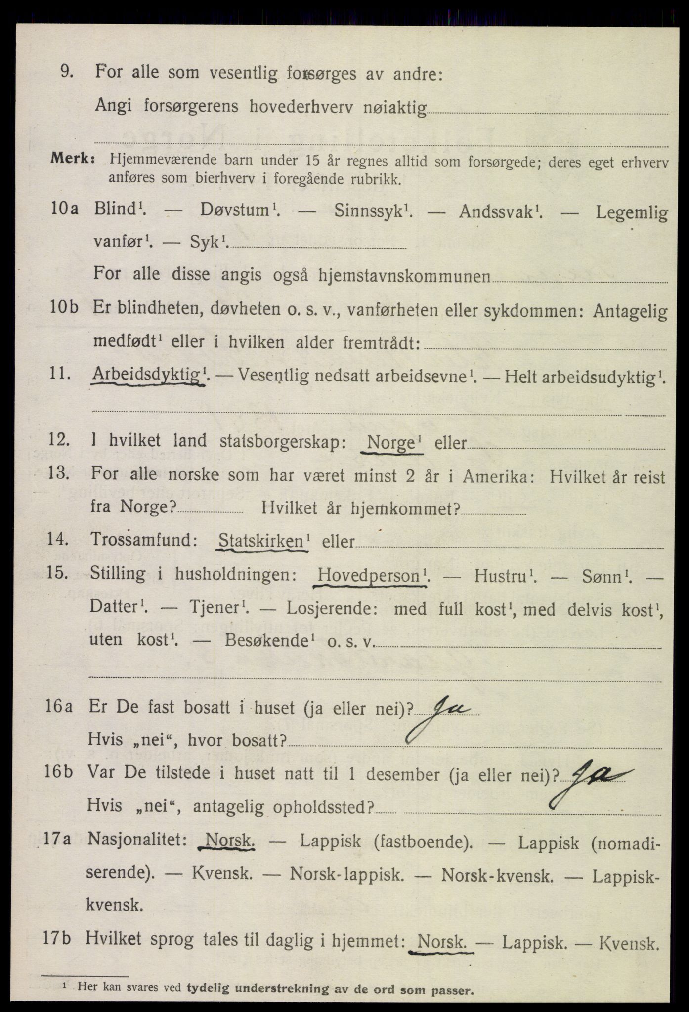 SAT, 1920 census for Snåsa, 1920, p. 2603