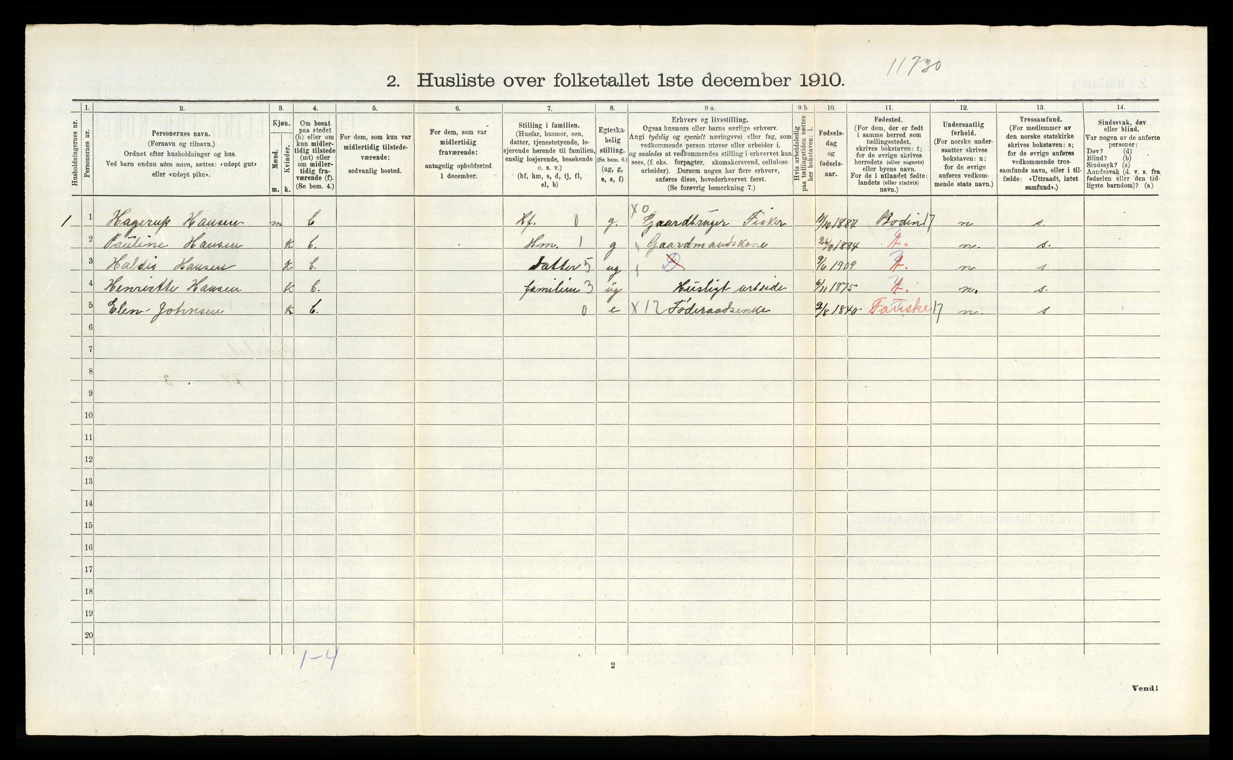 RA, 1910 census for Skjerstad, 1910, p. 1114