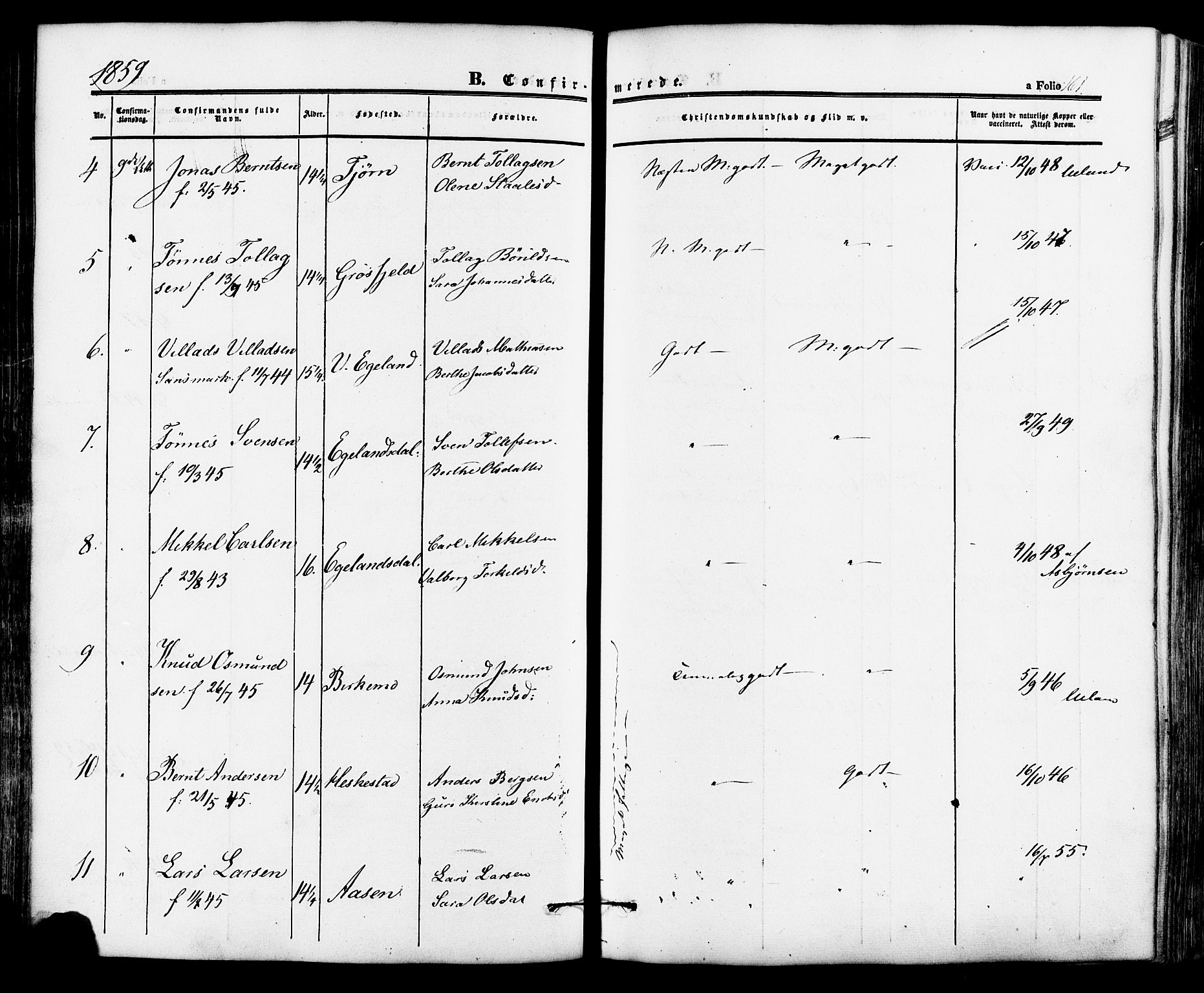 Lund sokneprestkontor, AV/SAST-A-101809/S06/L0010: Parish register (official) no. A 9, 1854-1886, p. 161