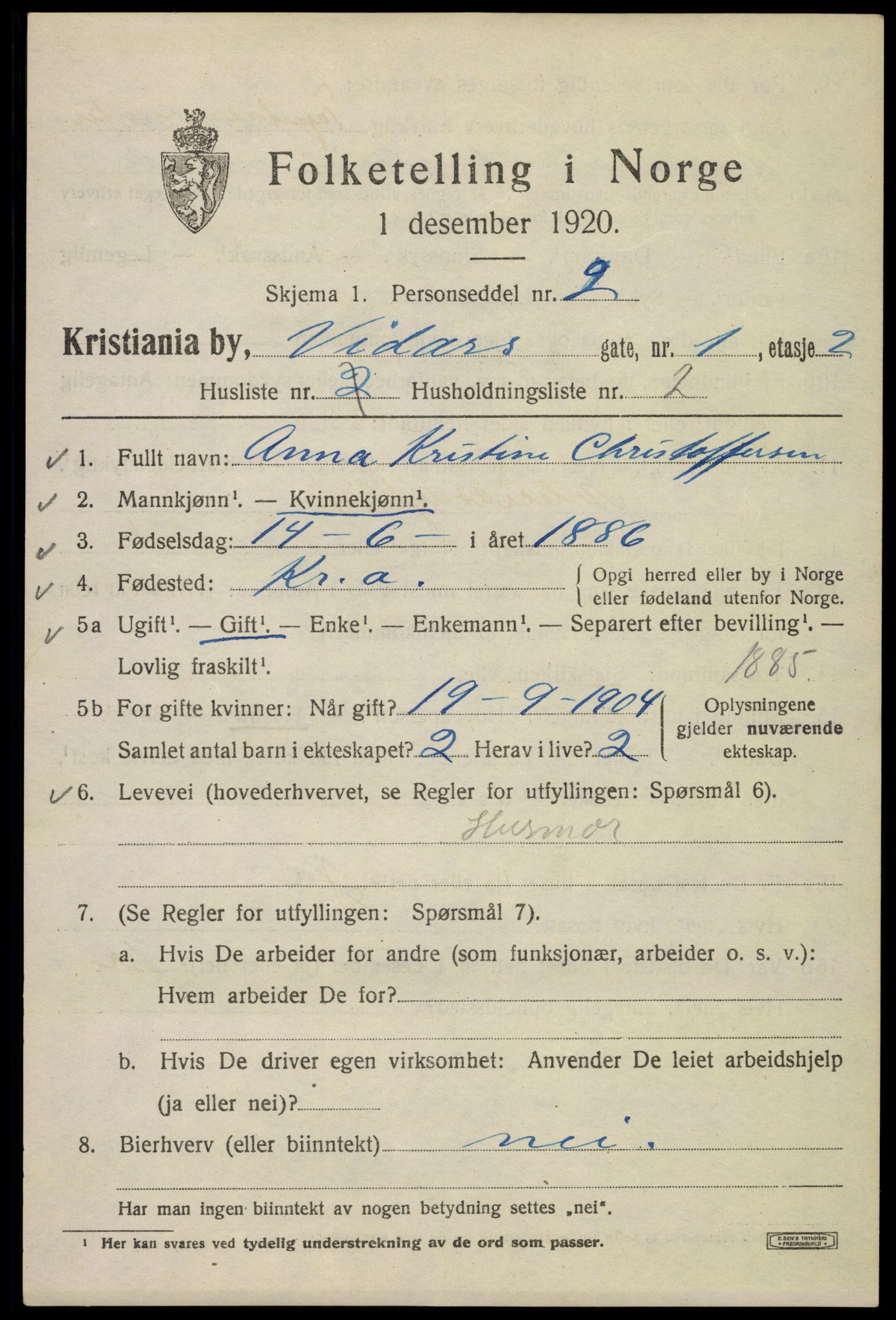 SAO, 1920 census for Kristiania, 1920, p. 636239