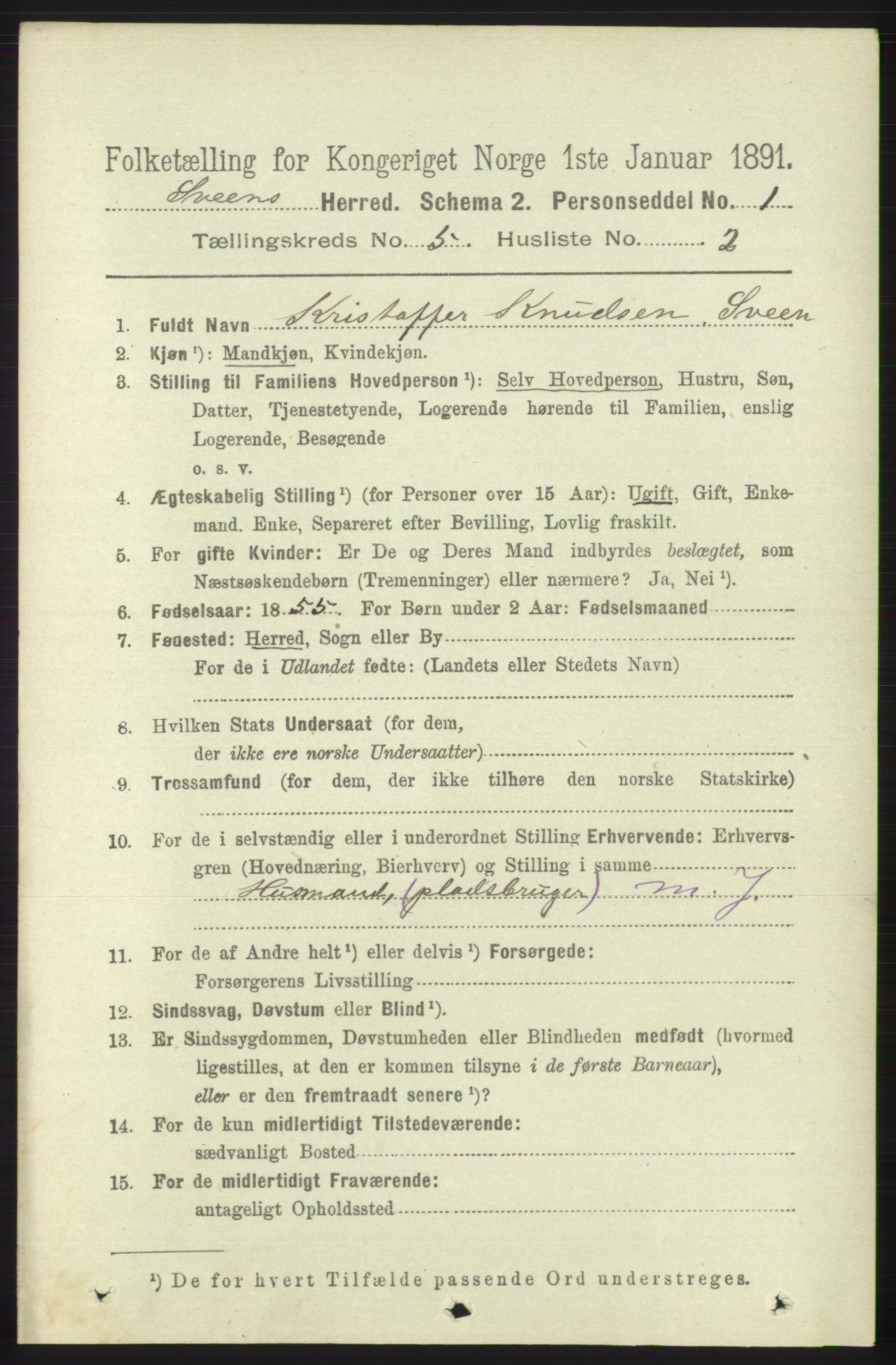 RA, 1891 census for 1216 Sveio, 1891, p. 1456