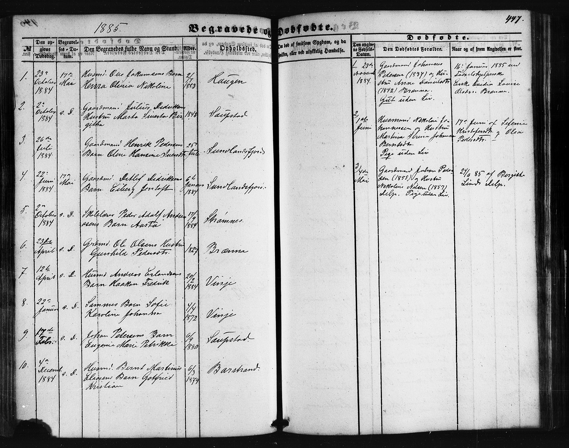 Ministerialprotokoller, klokkerbøker og fødselsregistre - Nordland, AV/SAT-A-1459/876/L1095: Parish register (official) no. 876A01, 1863-1885, p. 447