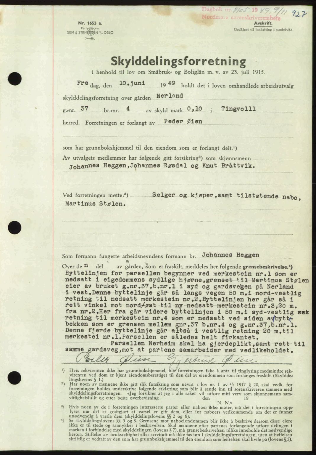 Nordmøre sorenskriveri, AV/SAT-A-4132/1/2/2Ca: Mortgage book no. A112, 1949-1949, Diary no: : 3105/1949