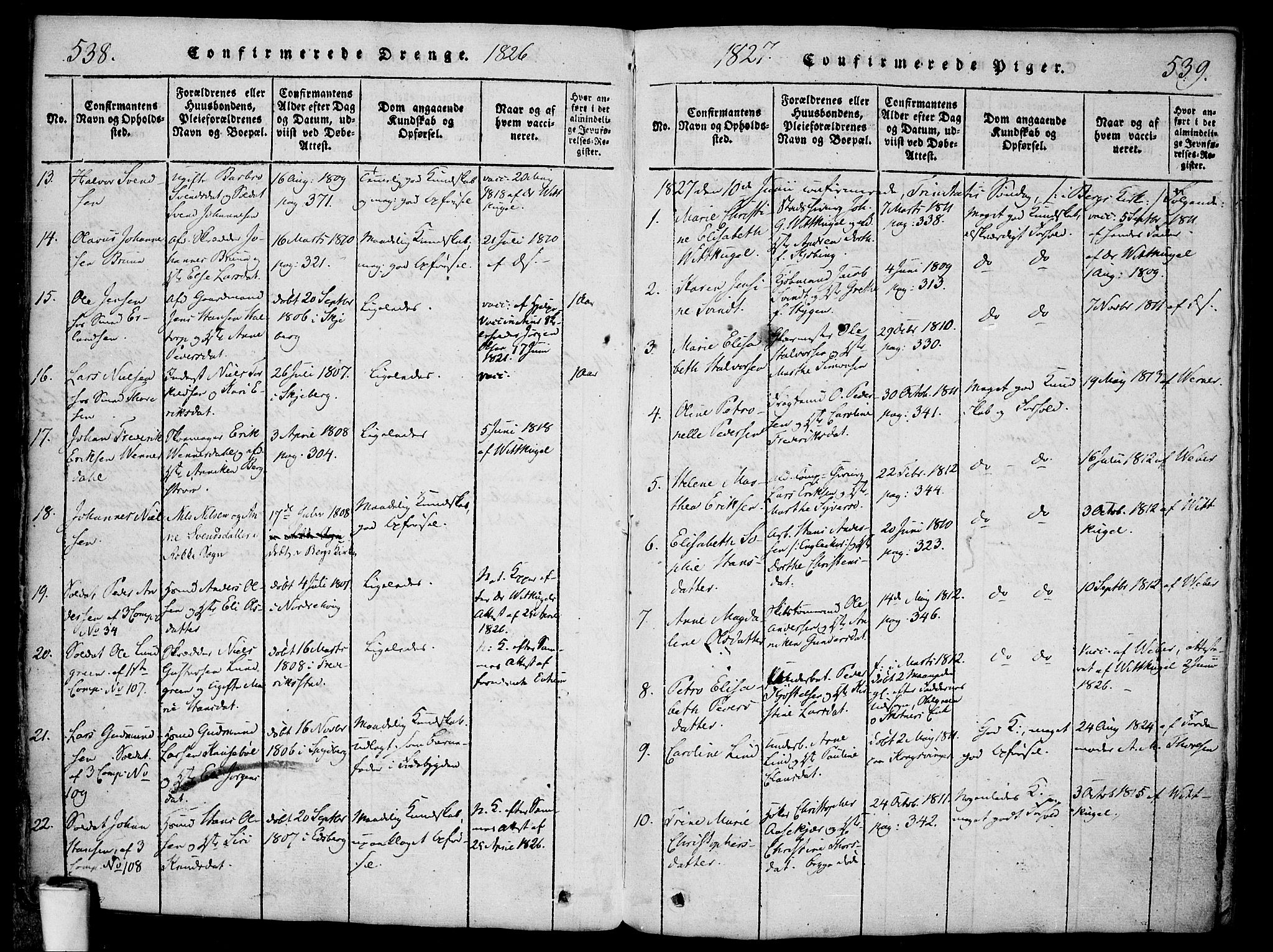 Halden prestekontor Kirkebøker, SAO/A-10909/F/Fa/L0003: Parish register (official) no. I 3, 1815-1834, p. 538-539