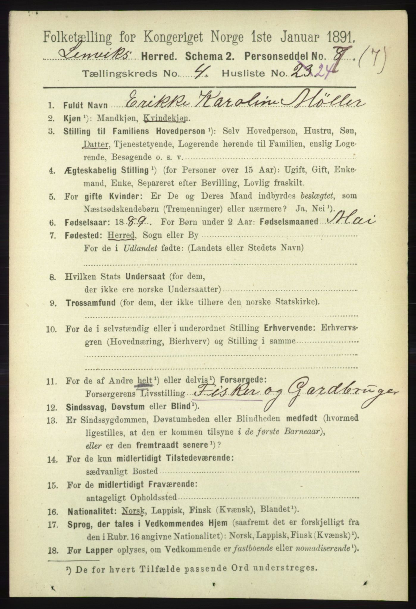 RA, 1891 census for 1931 Lenvik, 1891, p. 2066