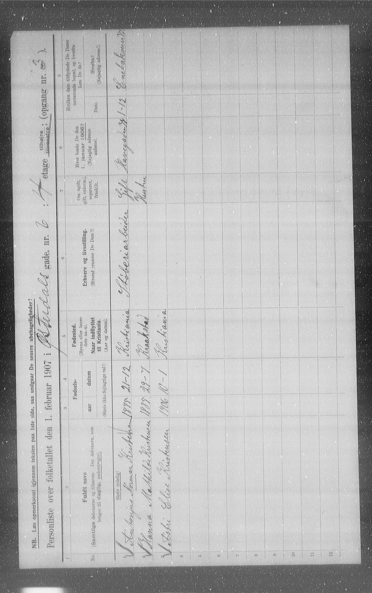 OBA, Municipal Census 1907 for Kristiania, 1907, p. 65604