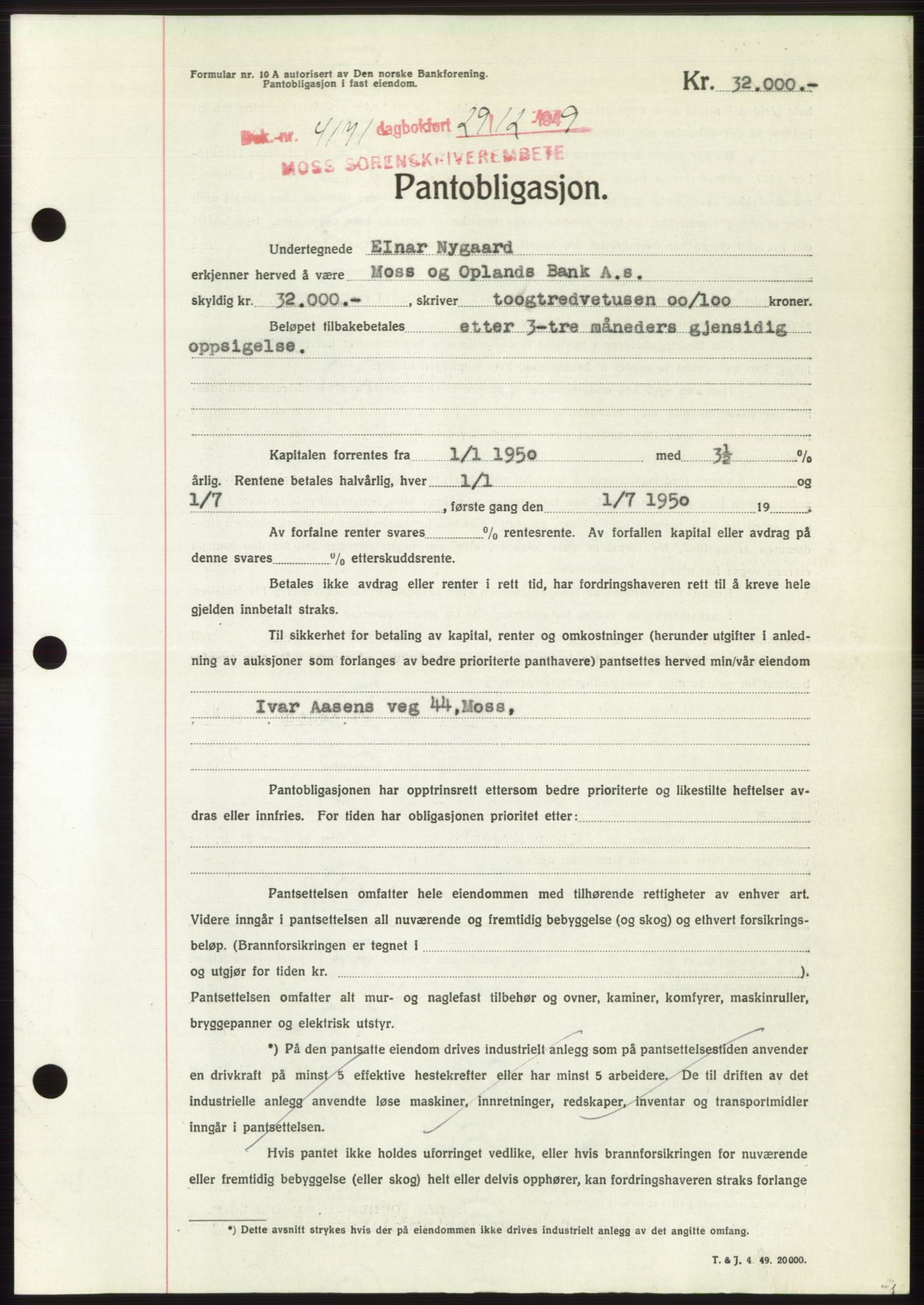 Moss sorenskriveri, SAO/A-10168: Mortgage book no. B23, 1949-1950, Diary no: : 4171/1949