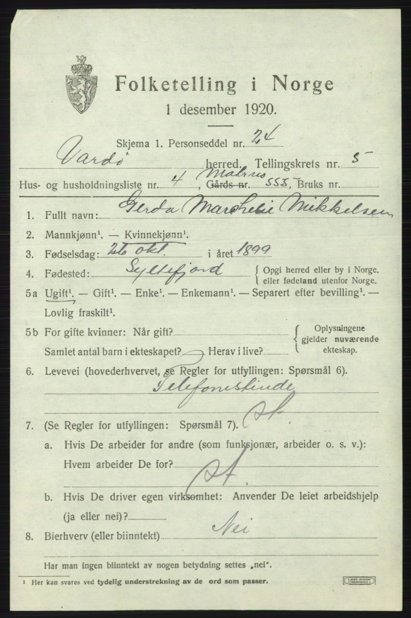 SATØ, 1920 census for Vardø rural district, 1920, p. 2632