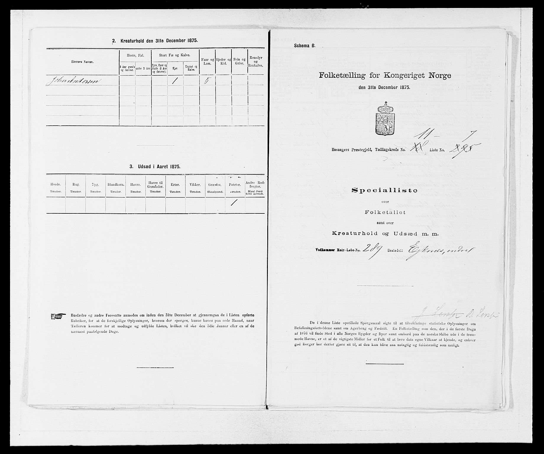 SAB, 1875 census for 1253P Hosanger, 1875, p. 787